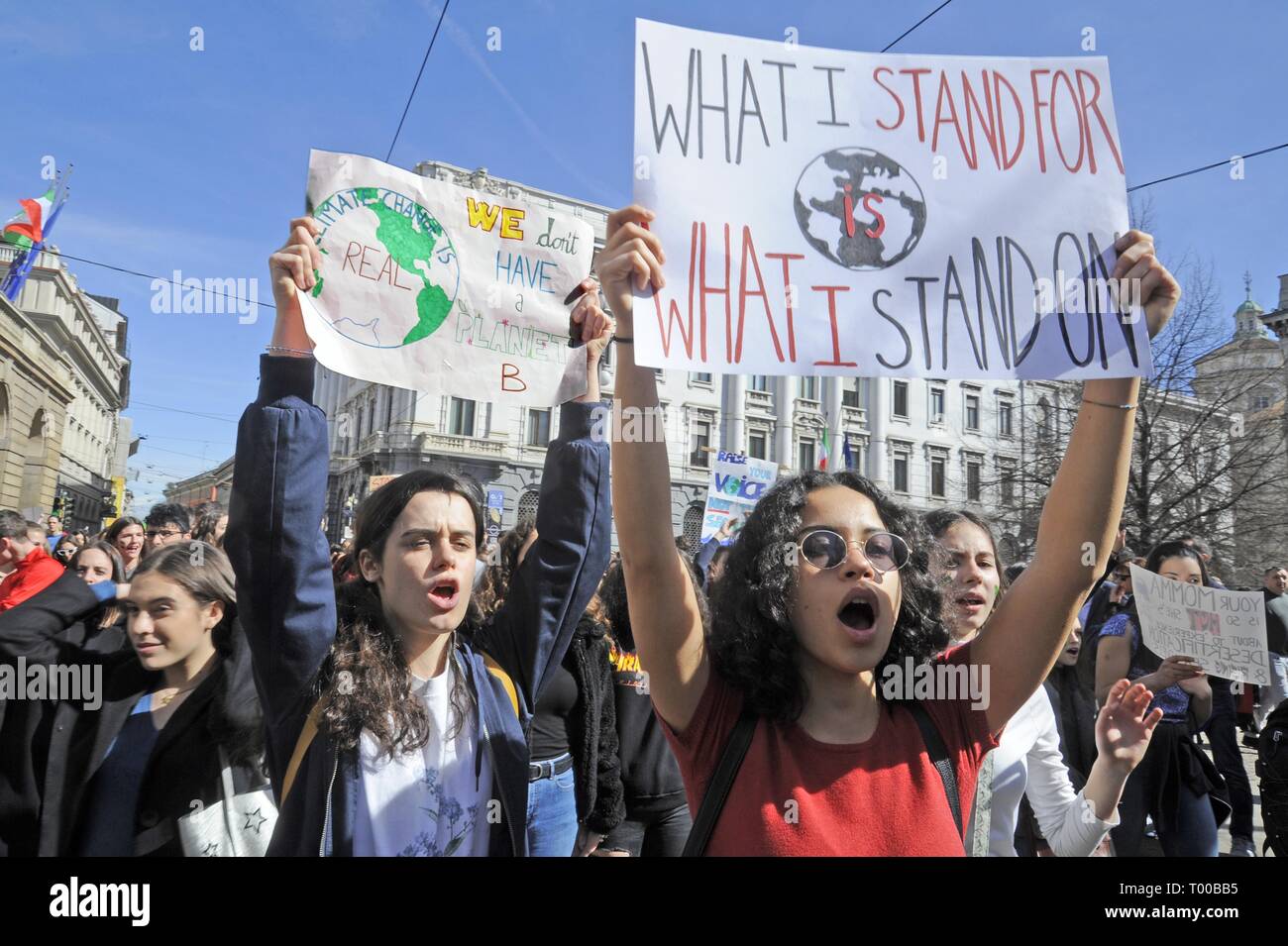 Milan (Italy),15 March 2019, 'Global Strike for Future' youth and student demonstration, in protest against climate change and global warming Stock Photo