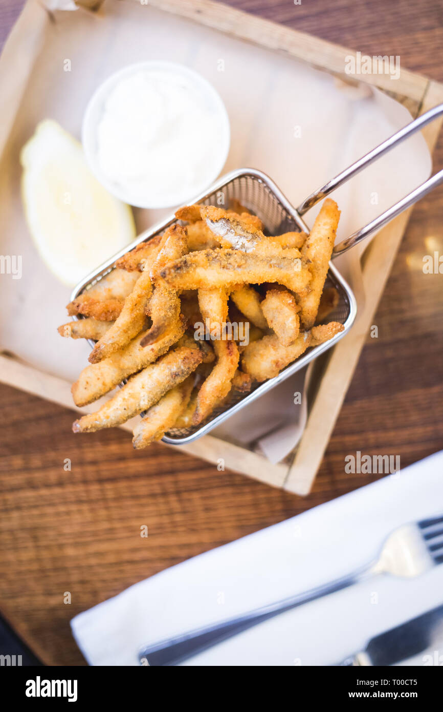 Delicious deep fried Whitebait Stock Photo