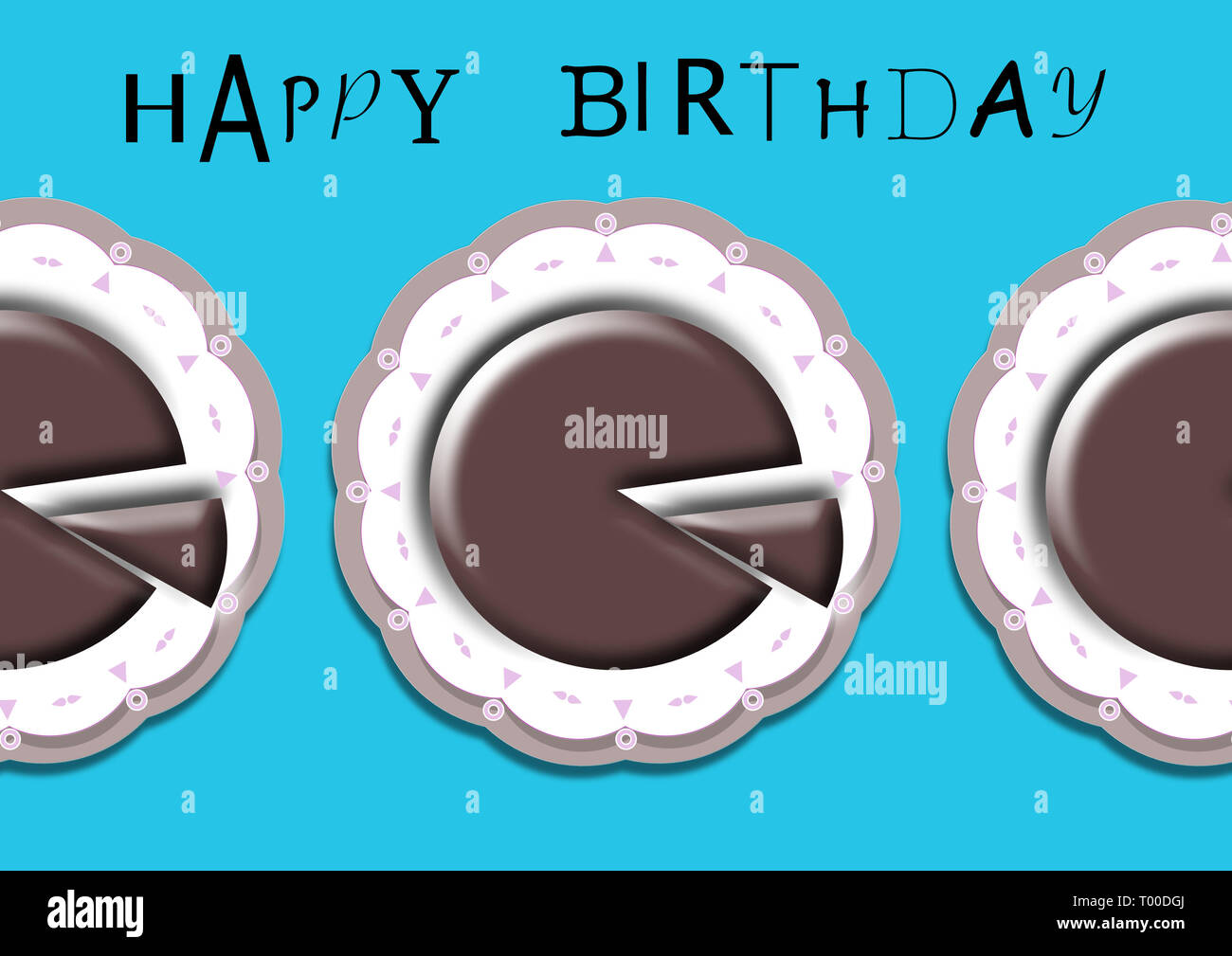 Creative Chocolate Cakes Blue Background Happy Birthday Text