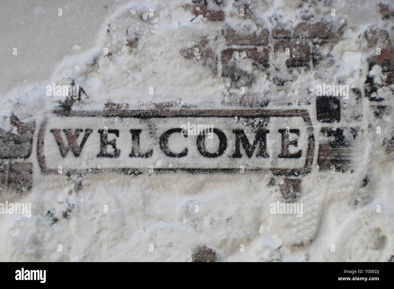 Snow Covered Welcome Mat Stock Photo 240956510 Alamy