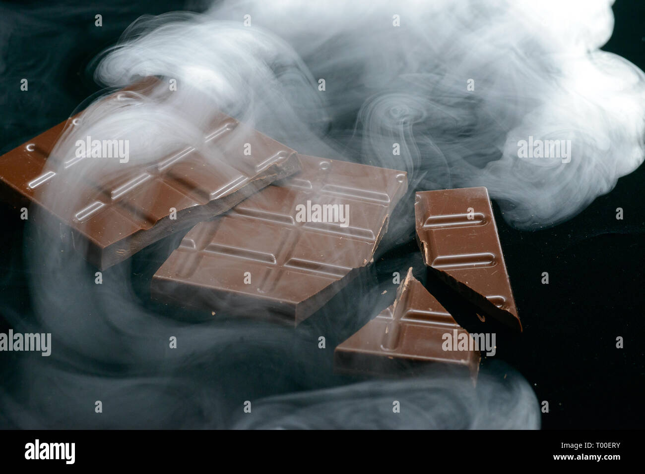 Chocolate in smoke Stock Photo