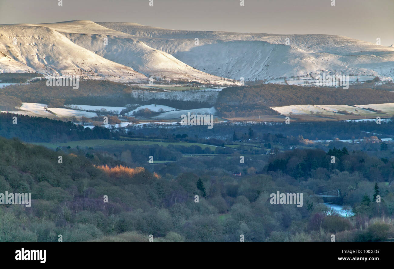 BLACK MOUNTAINS WALES SEEN FROM POWYS WINTER EVENING WITH SNOW ON THE