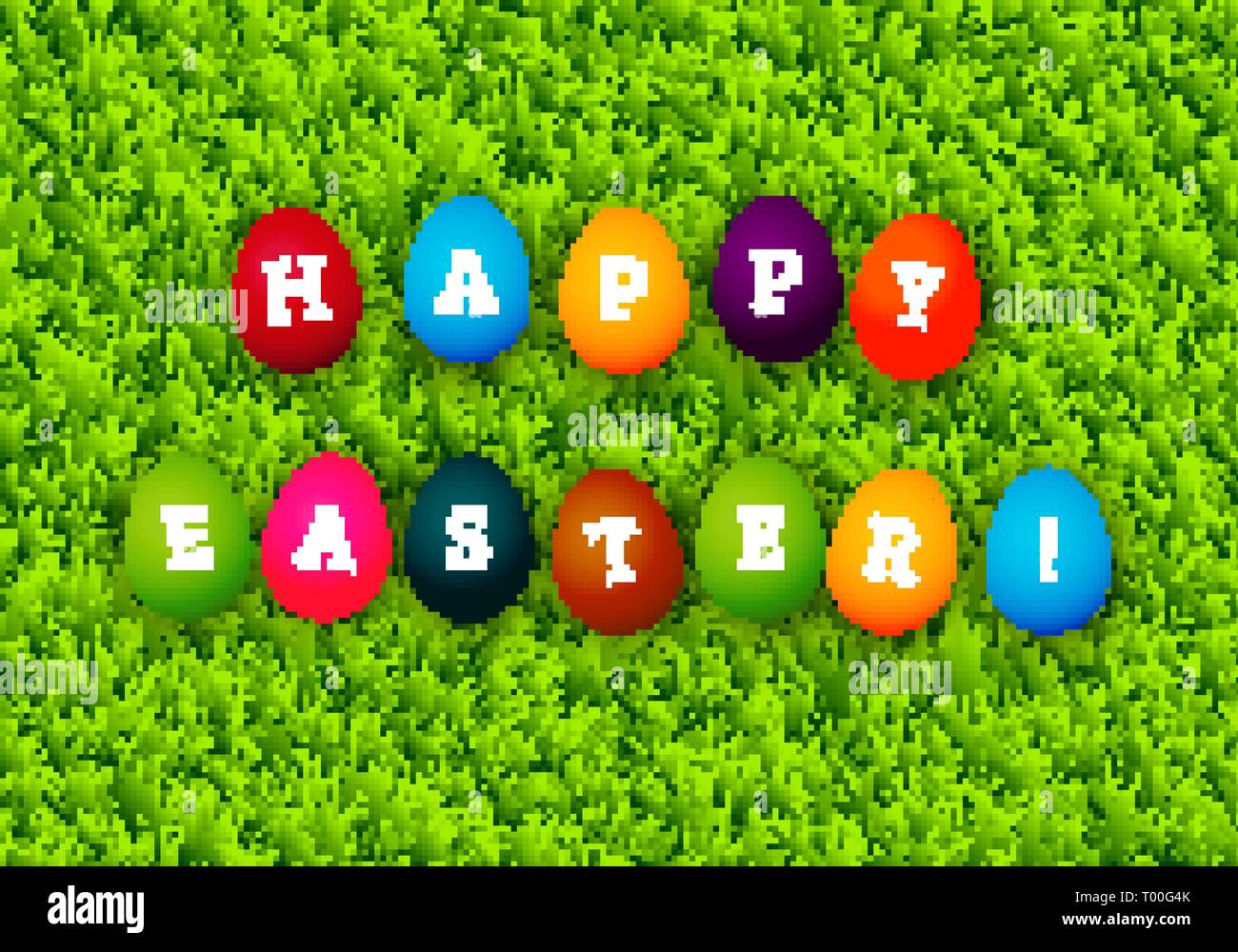 Happy Easter greeting card with colorful eggs on green grass vector ...