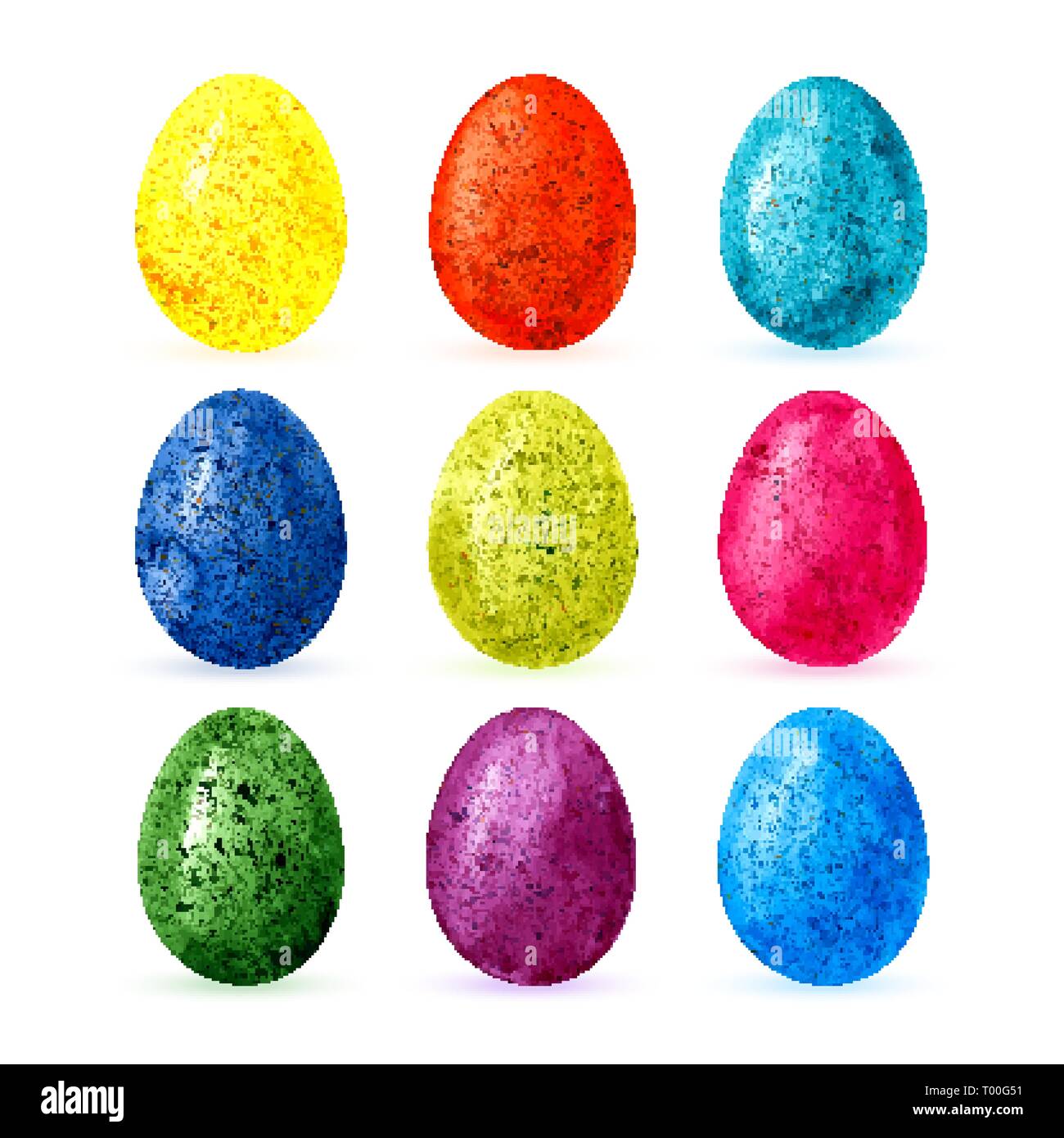 Colorful watercolor Easter eggs on white background vector Stock Vector