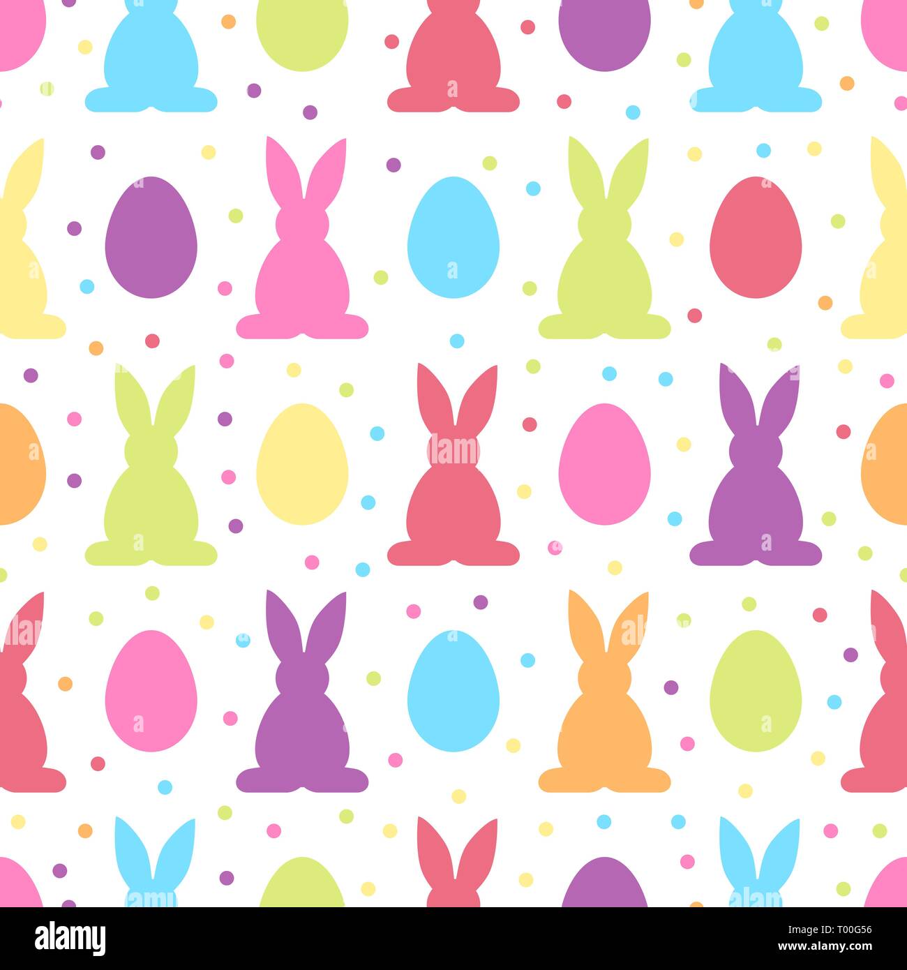 Seamless pattern vector background with colorful Easter eggs and rabbits Stock Vector
