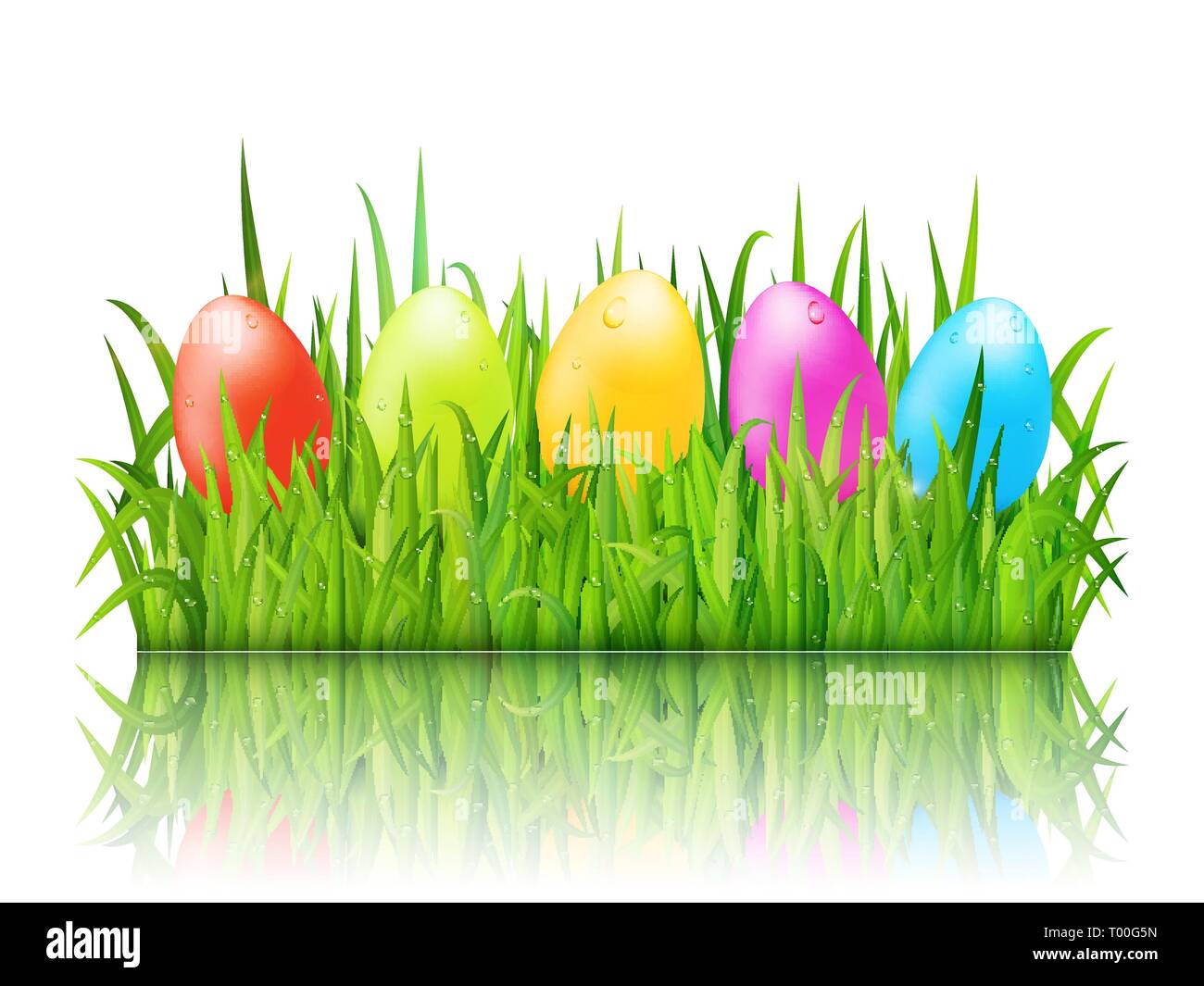 Happy Easter greeting card with colorful glass eggs on green grass ...