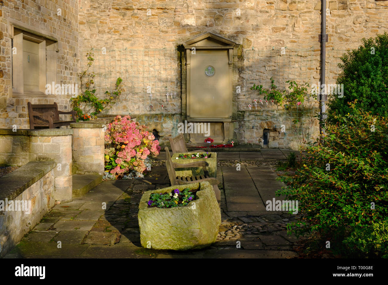 DLI - Durham Light Infantry Army Regiment Memorial Garden in the cathedral grounds, Durham England Stock Photo