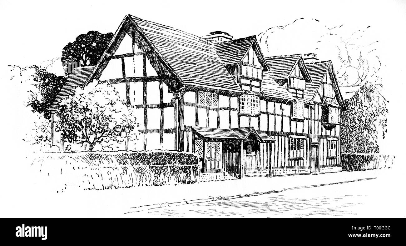 Shakespeare's birthplace at Stratford-on-Avon. Shakespeare's Birthplace is a restored 16th-century house on Henley Street, Stratford-upon-Avon, Warwickshire, England, where it is believed that William Shakespeare was born in 1564. Stock Photo