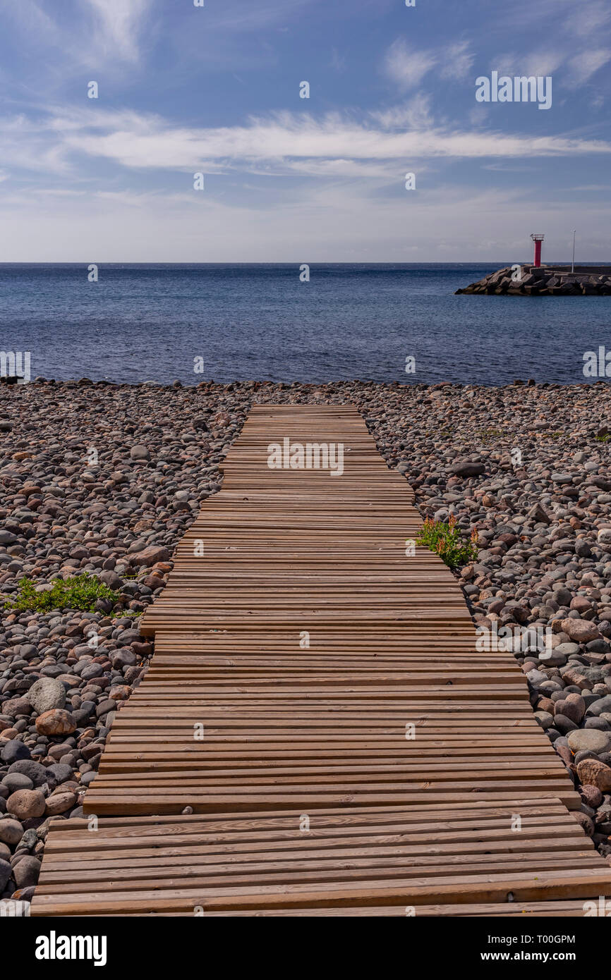 Wooden boardwalk at Puerto de Aldea, Gran Canaria, Canary Islands Stock Photo