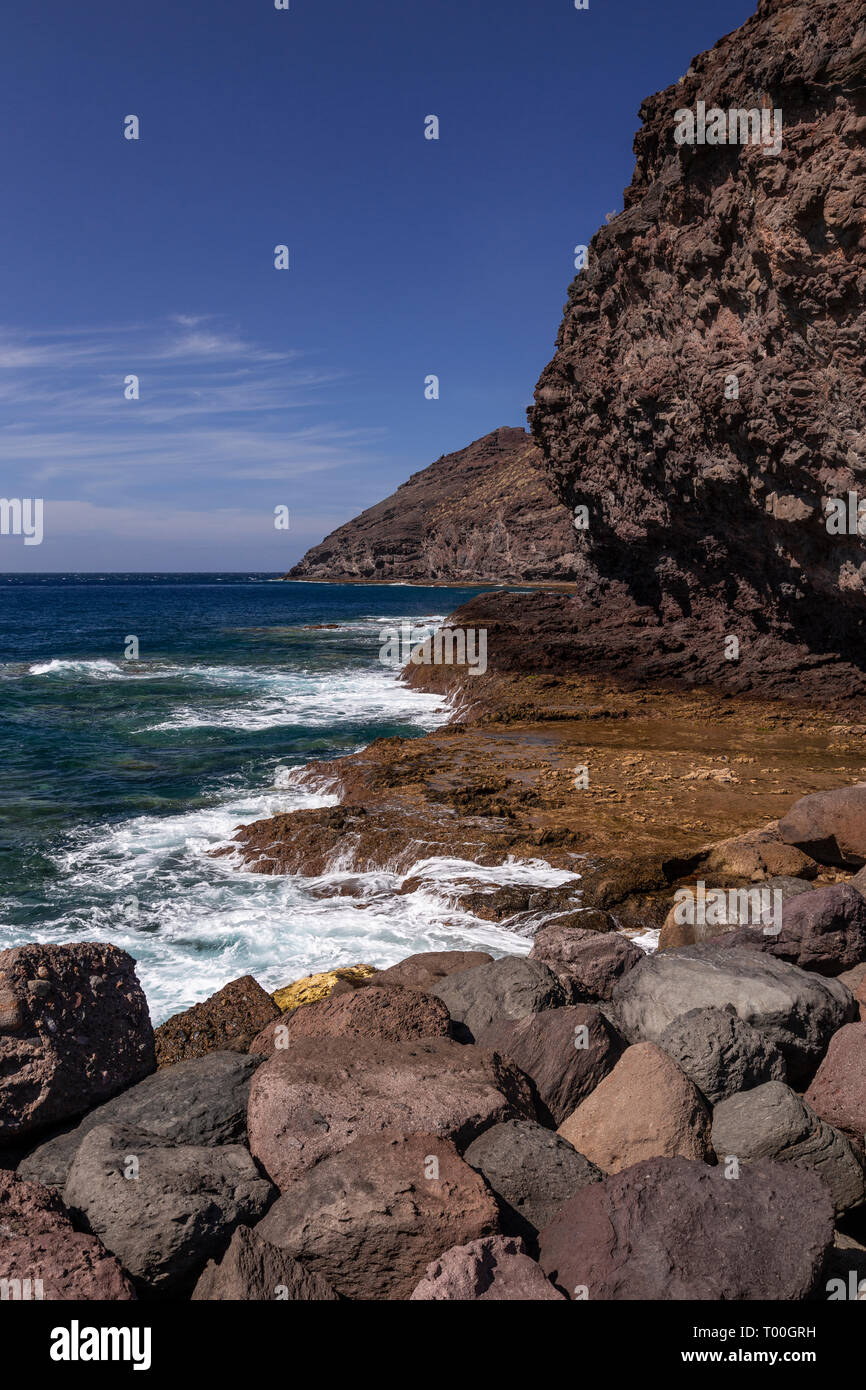 Volcanic coastline at Puerto de Aldea, Gran Canaria, Canary Islands Stock Photo