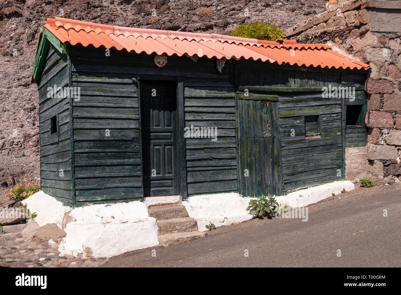 Colourful old wooden shed at Puerto de Aldea, Gran Canaria, Canary Islands Stock Photo