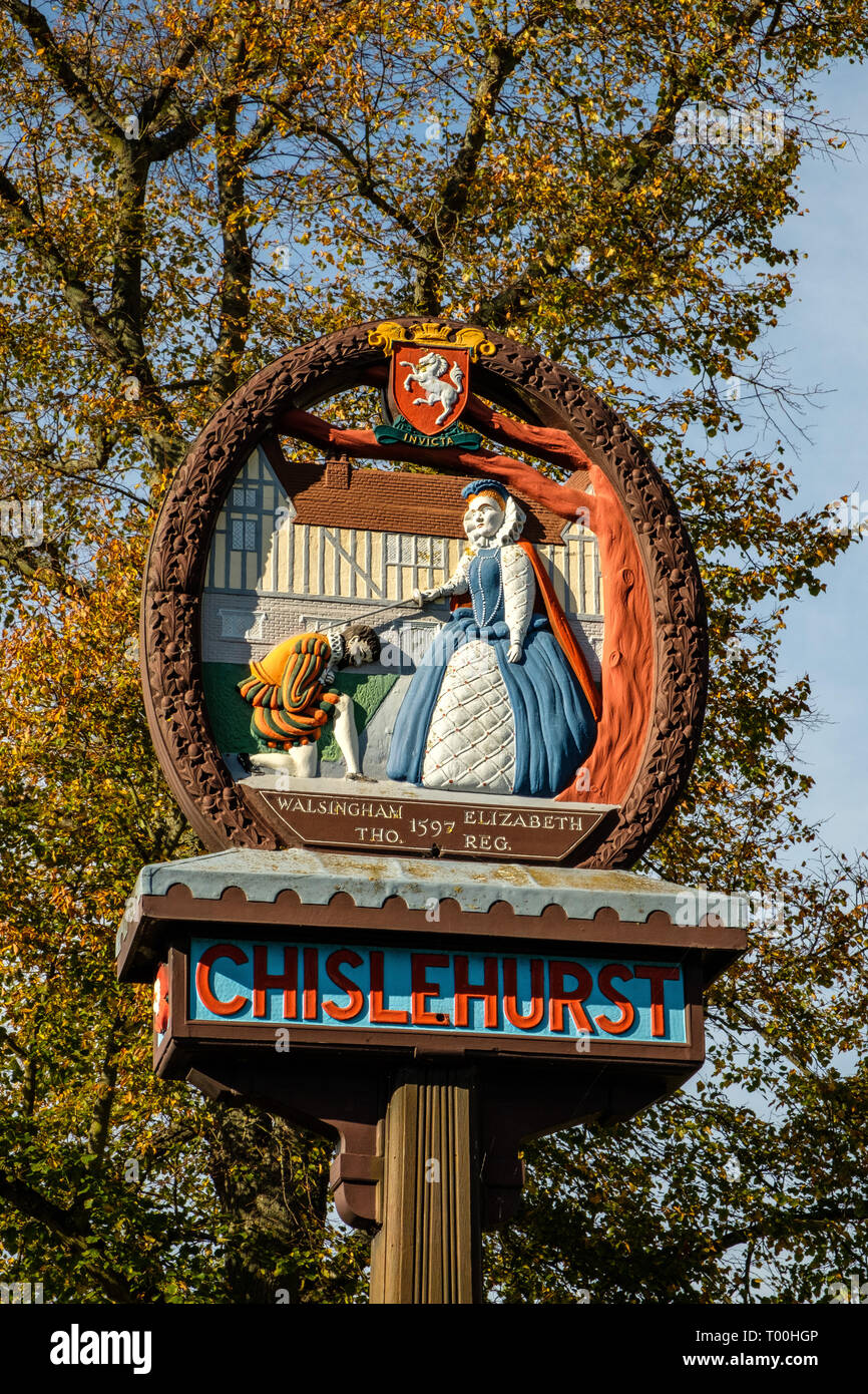 Chislehurst Village Sign, Royal Parade, Chislehurst, Kent Stock Photo