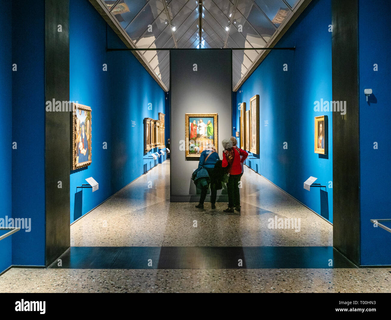 MILAN, ITALY FEBRUARY 24, 2019 people in hall in Pinacoteca di Brera
