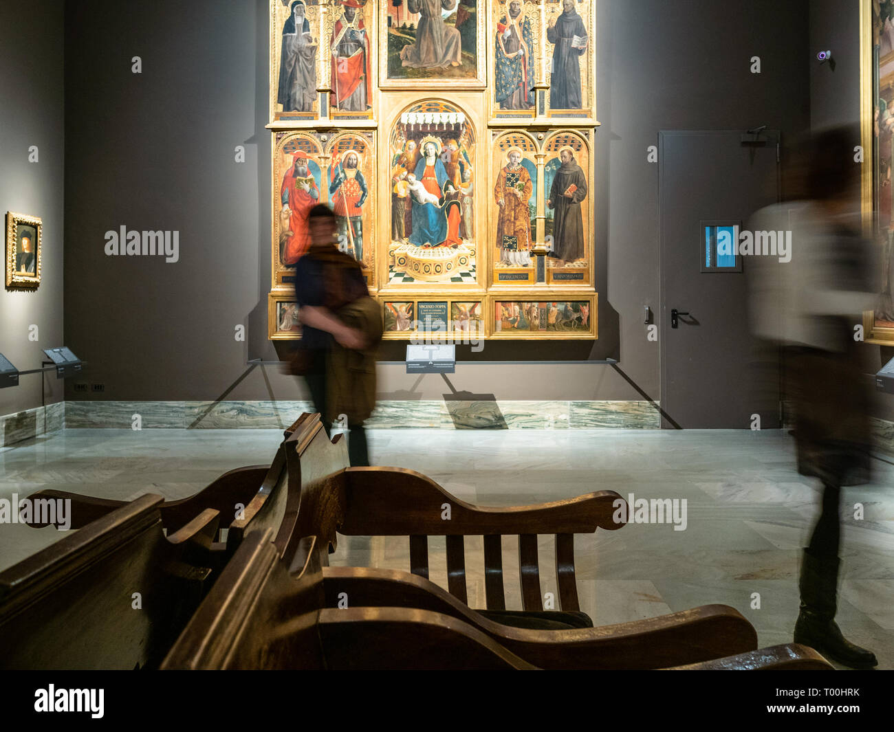 MILAN, ITALY - FEBRUARY 24, 2019: visitors walk in room in Pinacoteca ...
