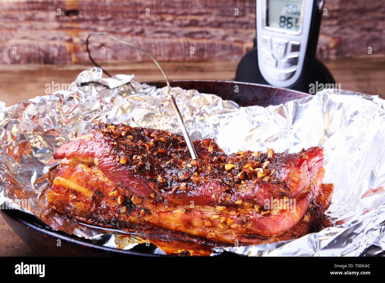 Grilled Steak in a pan and Wireless Remote Digital Cooking Food Probe ...