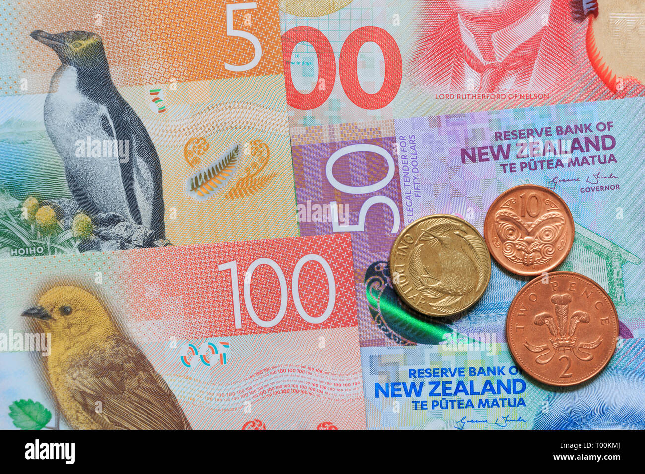 New Zealand paper currency & coins, Auckland, New Zealand Stock Photo