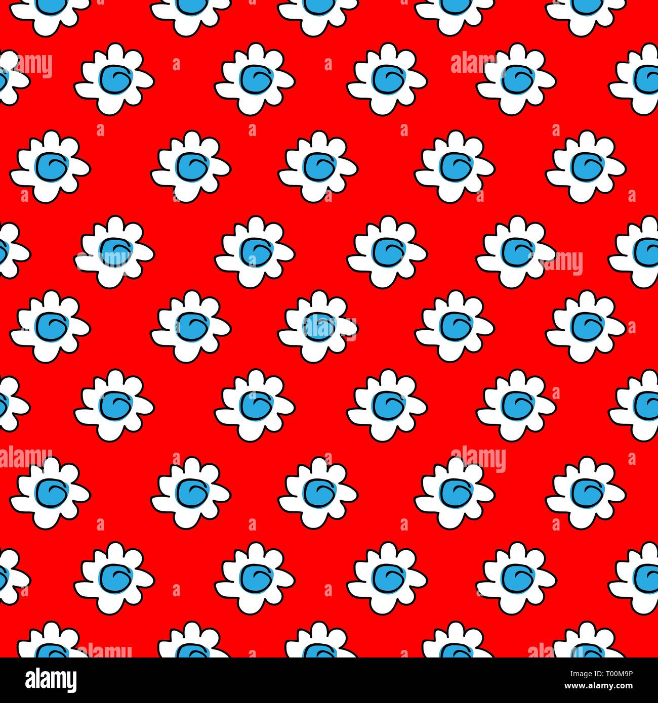 White daisies seamless pattern on a red background. floral blue ...