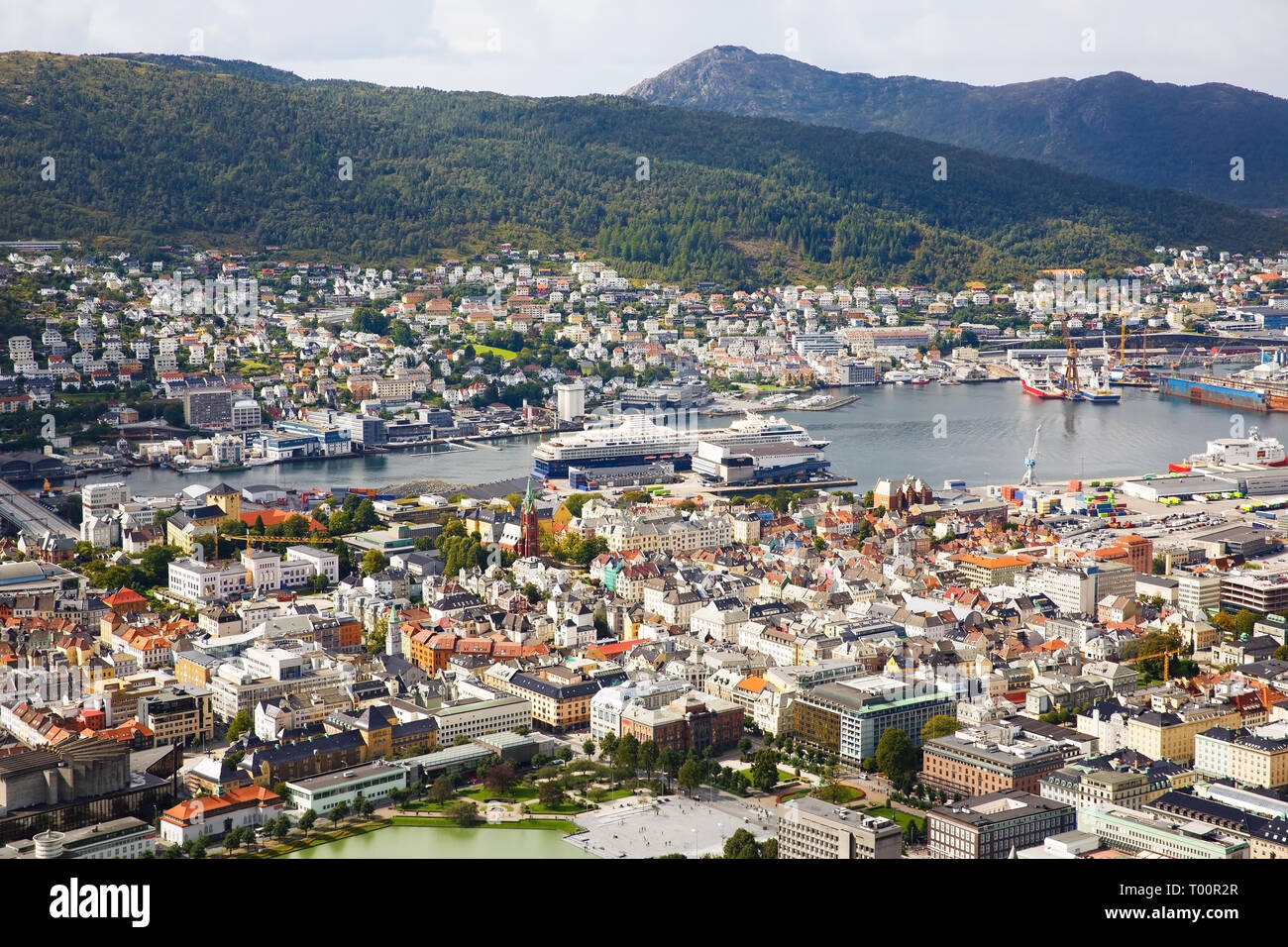 Top view of Bergen city in Norway. Stock Photo