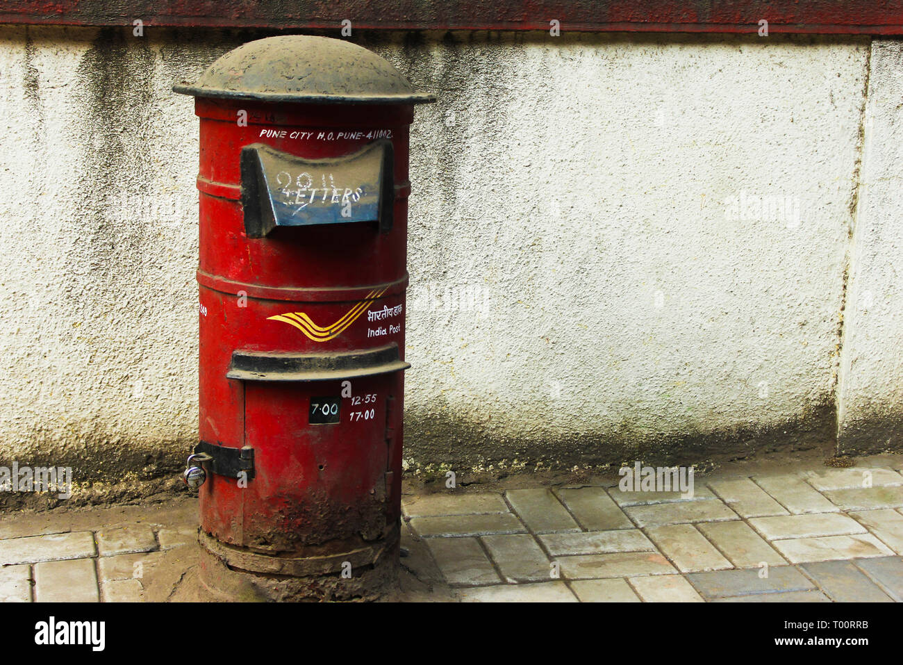 Close view of red Indian post box on street Stock Photo
