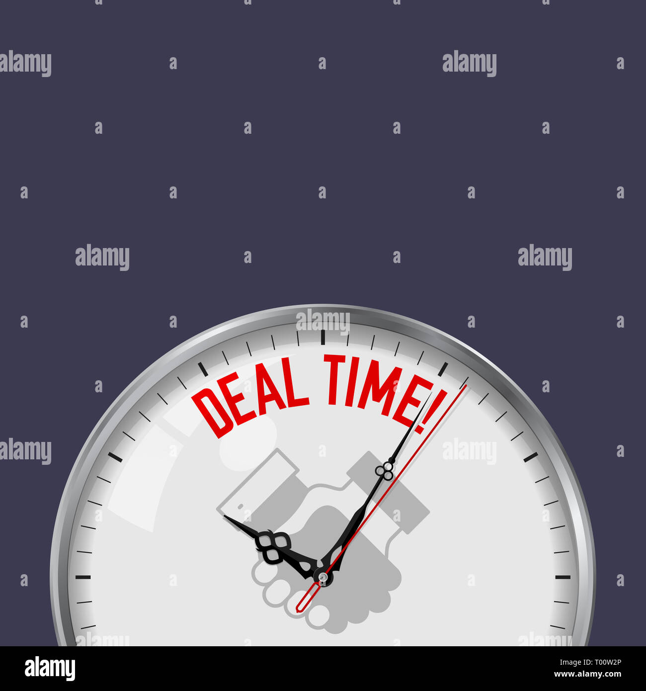 Deal Time. White Clock with Motivational Slogan. Analog Metal Watch