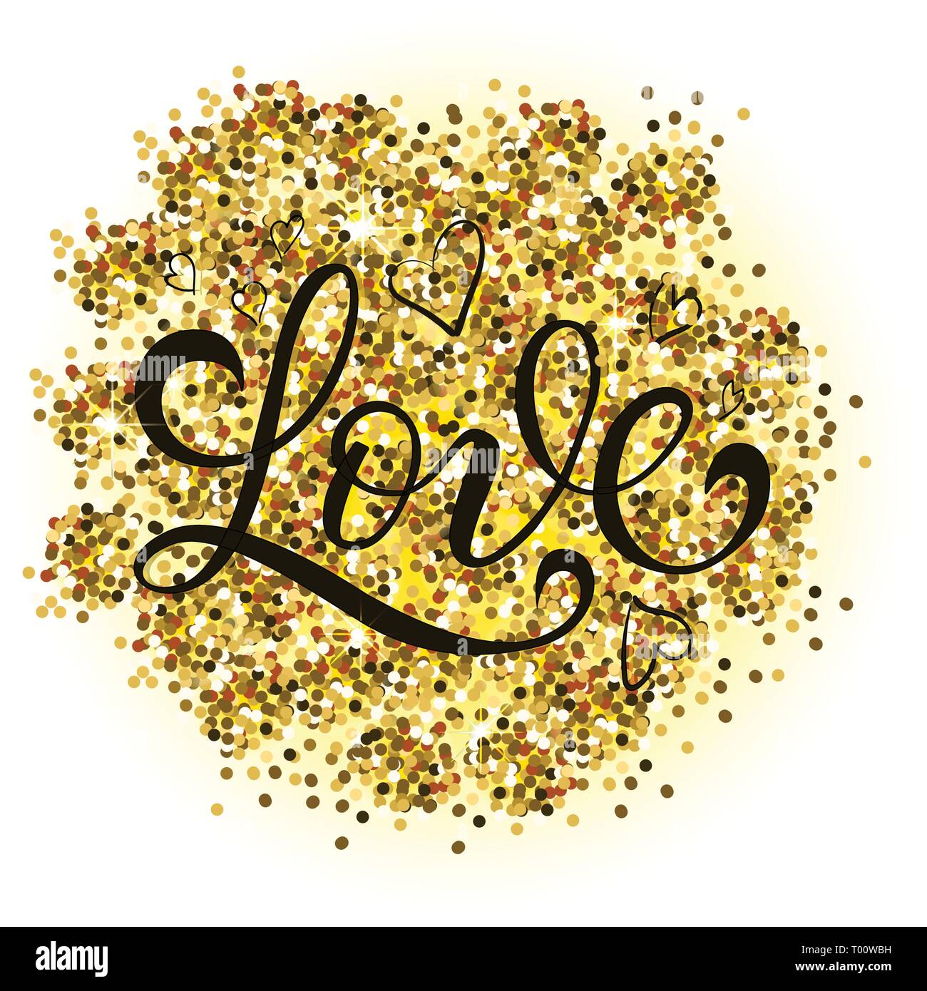 Gold vector glitter heart. Love design card poster postcard background ...