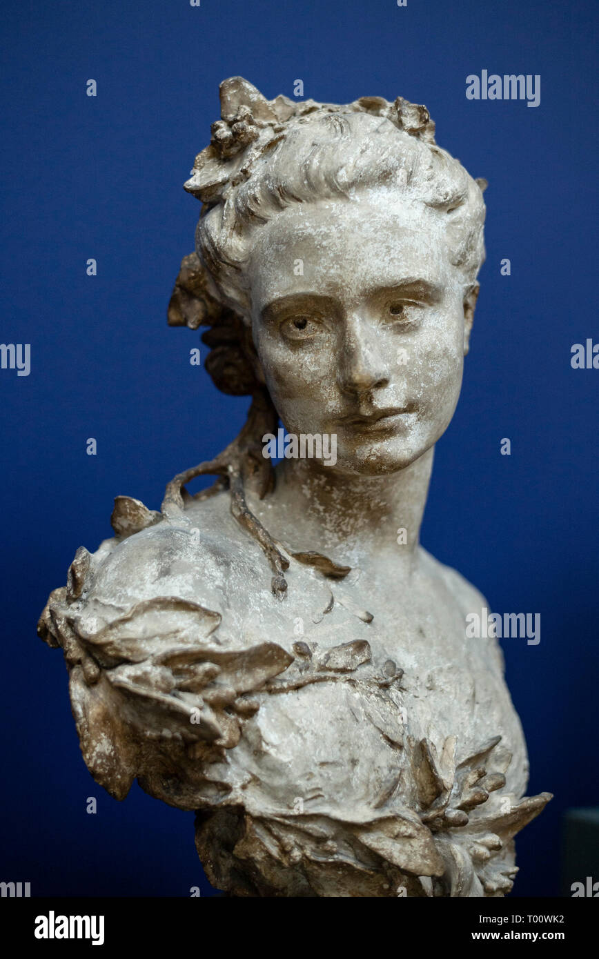 Copenhagen. Denmark. Portrait bust of Amélie de Montfort (1847-1908), 1869, by Jean Baptiste Carpeaux (1827-1875). Ny Carlsberg Glyptotek. Stock Photo