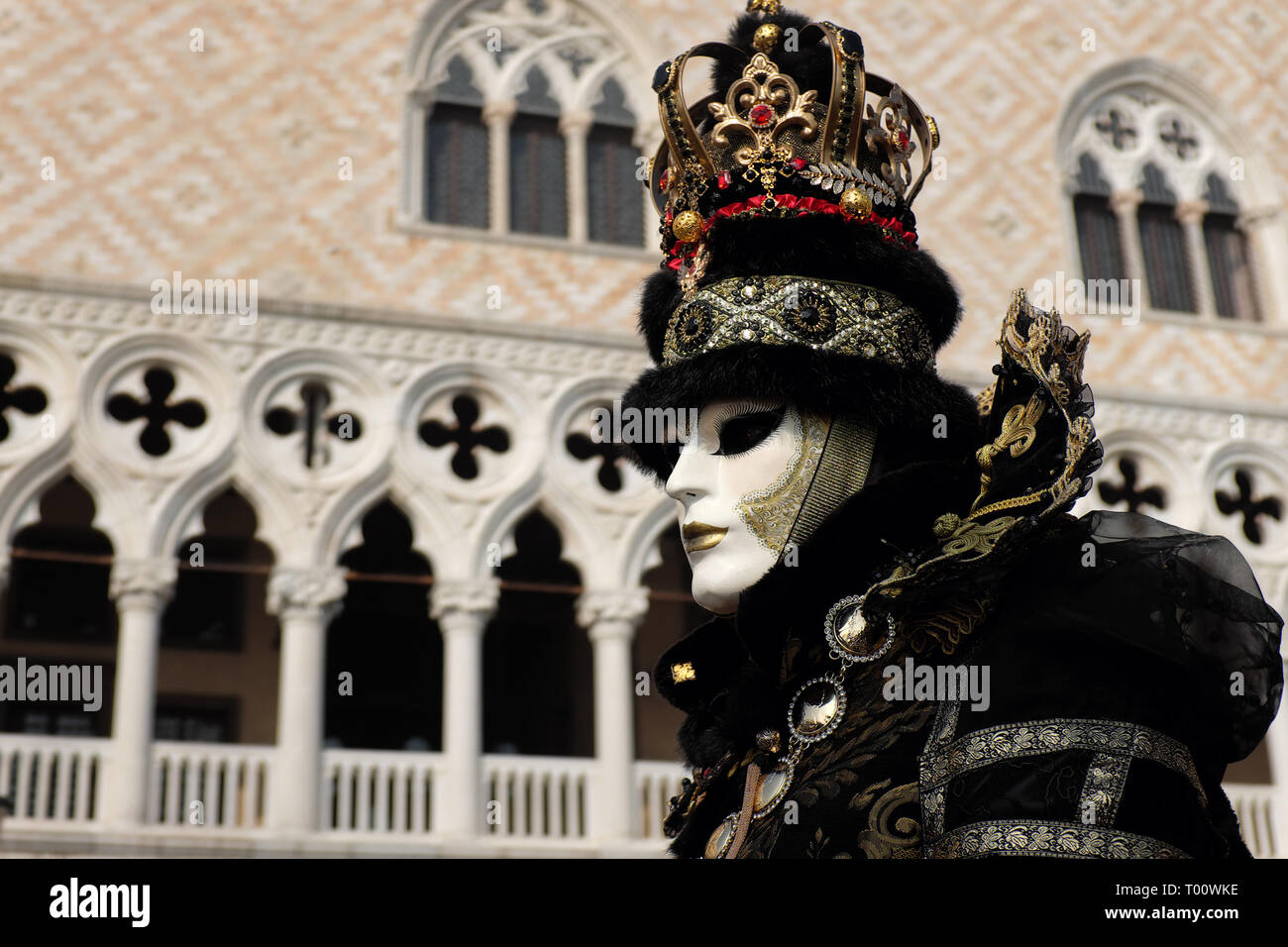 Man dressed in traditional mask and costume for Venice Carnival standing in  Piazza San Marco, Venice, Veneto, Italy Stock Photo - Alamy