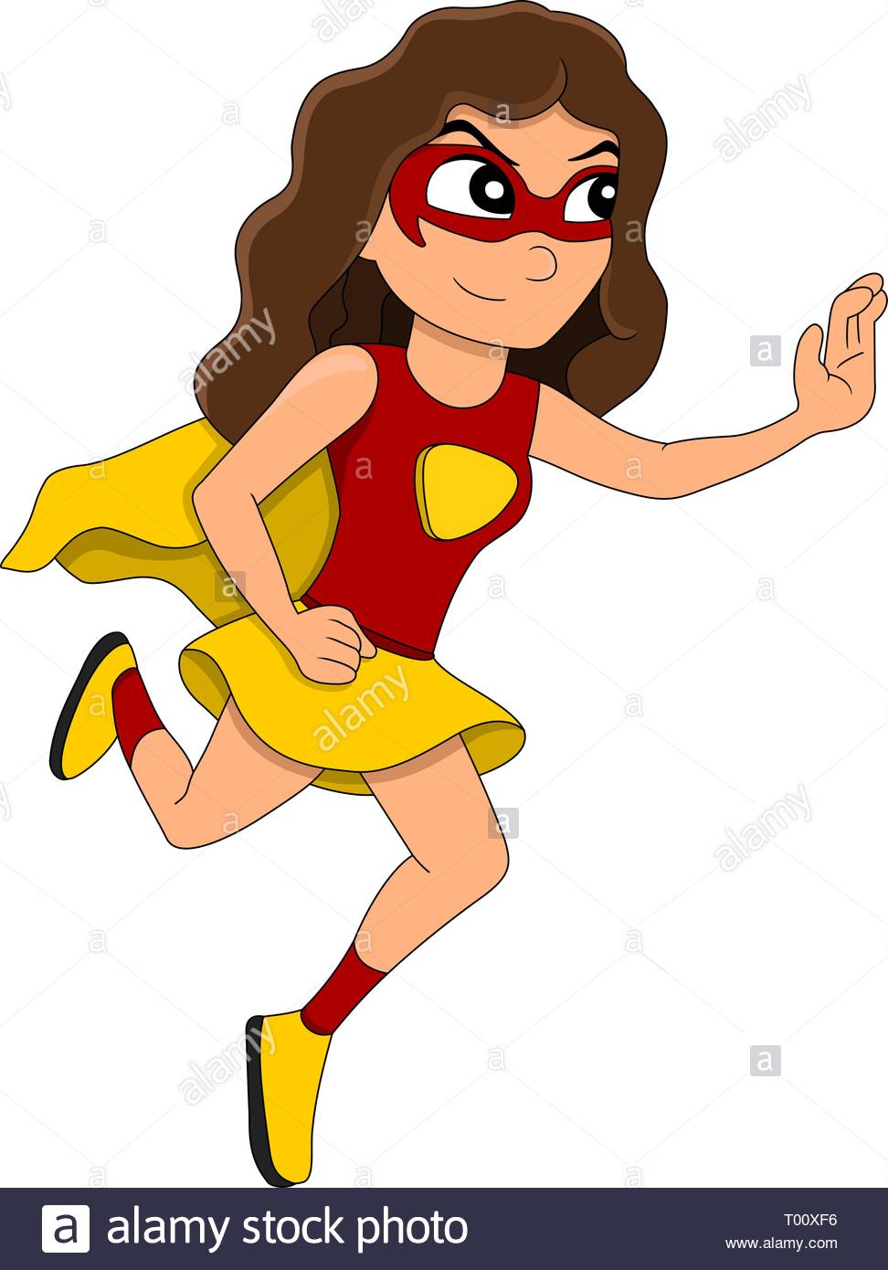 Illustration Of A Cute Super Hero Girl With Curly Hair Running