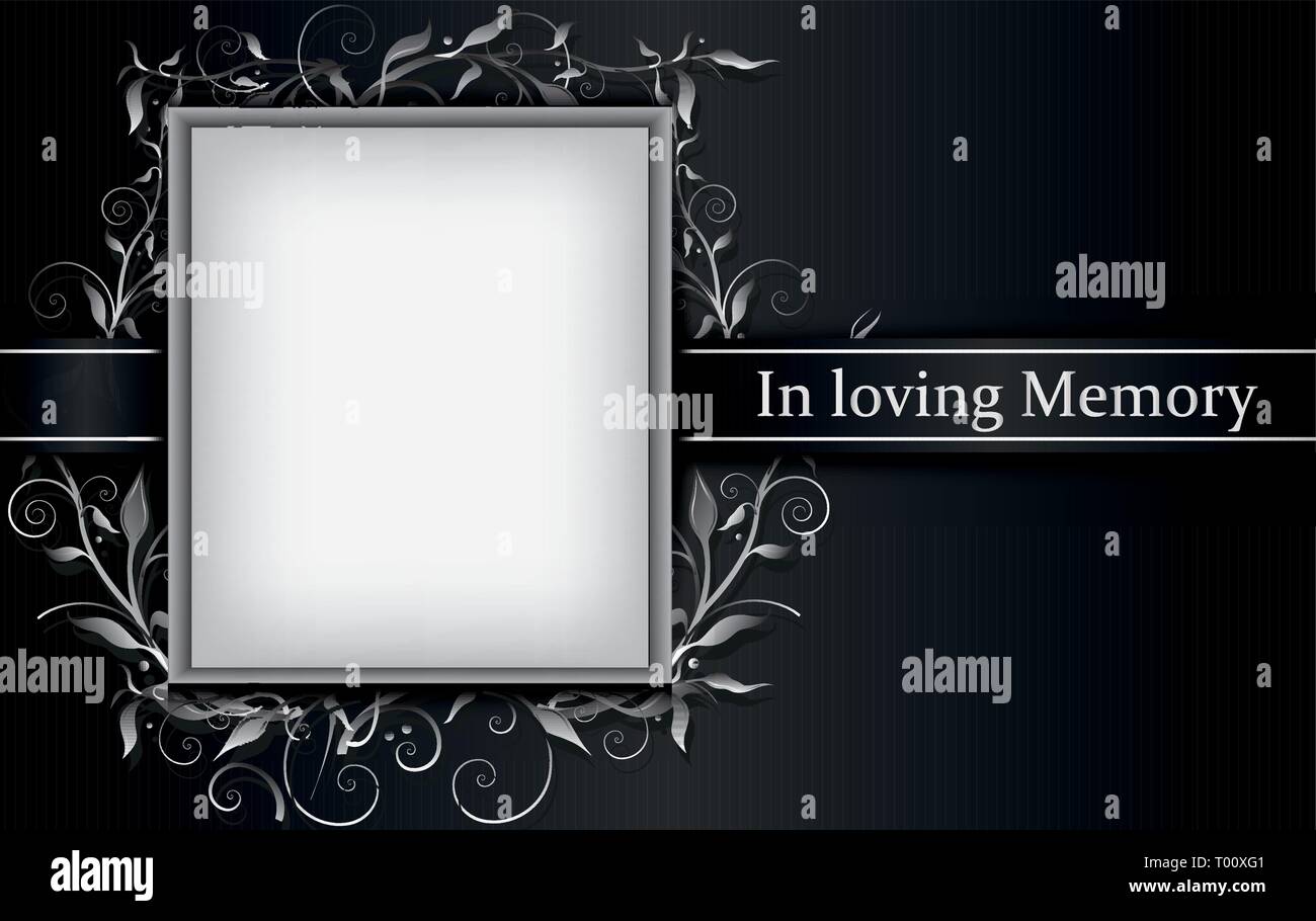 Mourning card with photo frame and 3d floral effect Stock Vector