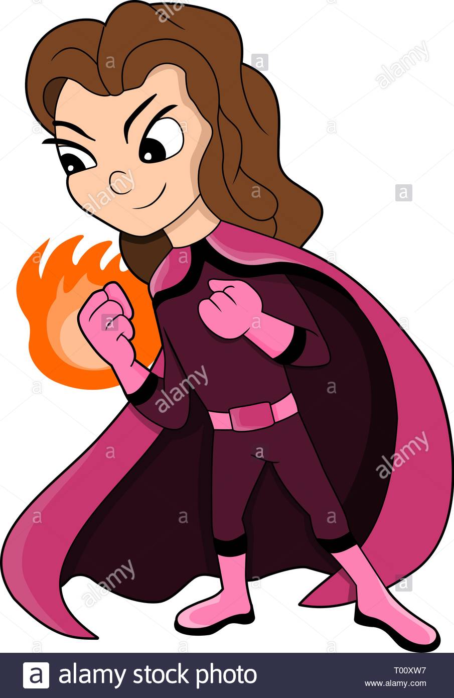 Illustration Of Cute Superhero Girl With Fire Based Powers