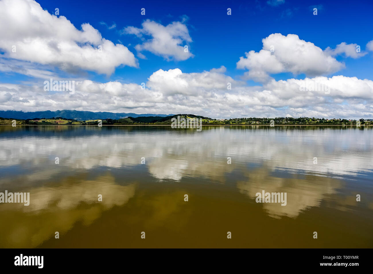 River Refelction of clouds and blue sky noertland near Omapere New Zealand. Stock Photo