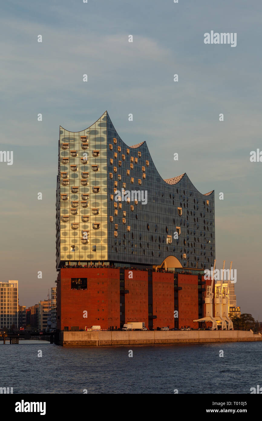 Elbphilharmonie in the harbour of Hamburg, Germany in evening light. Stock Photo