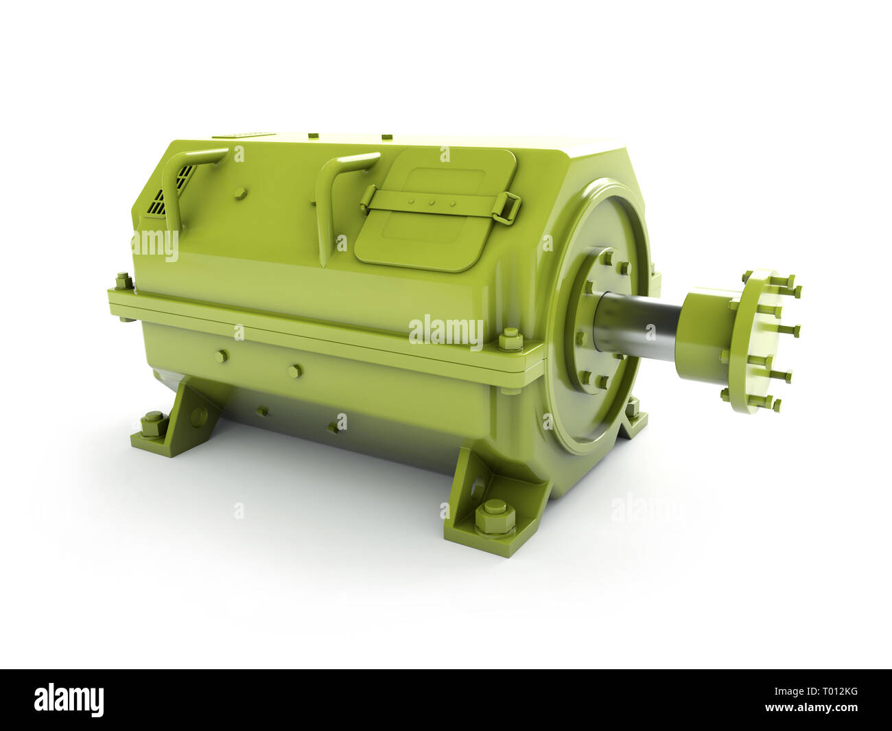 3D render of industrial electrical motor in green housing on white Stock Photo
