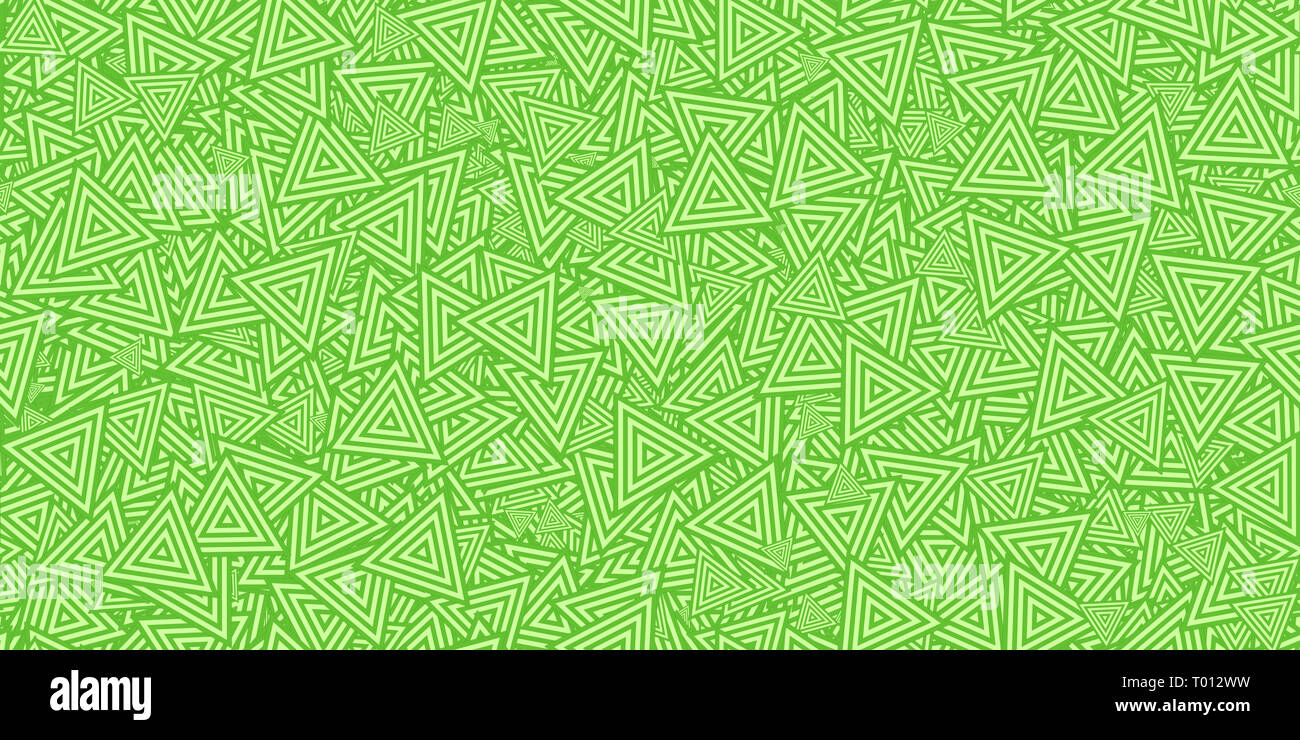 Green Triangles Сoncentric Polygons Backgrounds. Seamless Hypnotic Psychedelic Compositions. Stock Photo