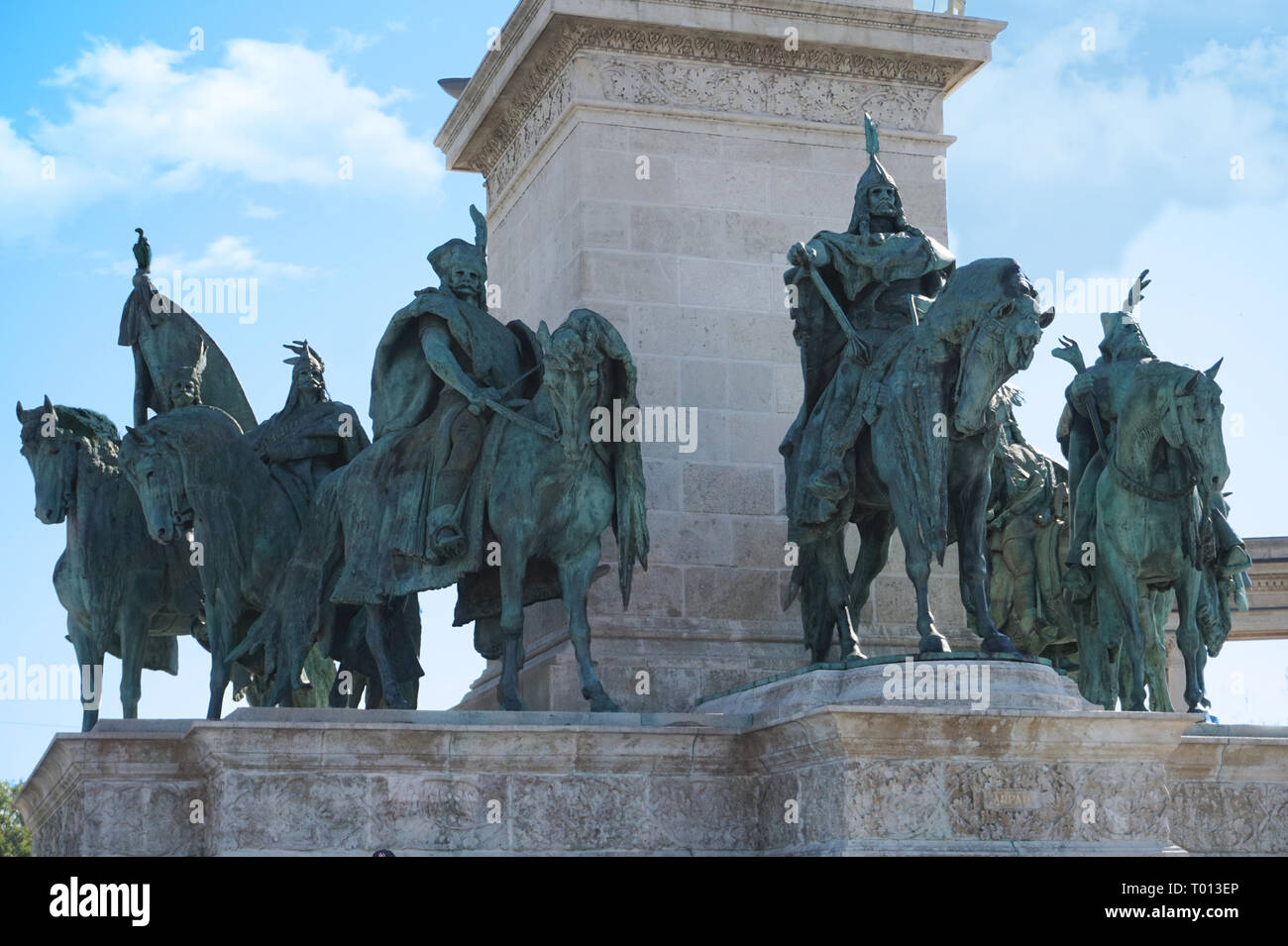 Heroes Square Seven Chieftains of the Magyars Statue Landscape Budapest Hungary Stock Photo