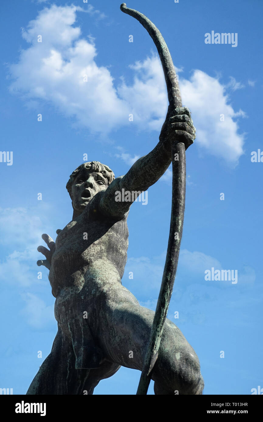Statue of Archer in front of the City Park Ice Rink Building Budapest Hungary Vertical Stock Photo