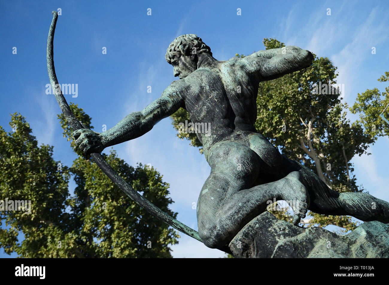 Statue of Archer in front of the City Park Ice Rink Building Landscape Budapest Hungary Stock Photo