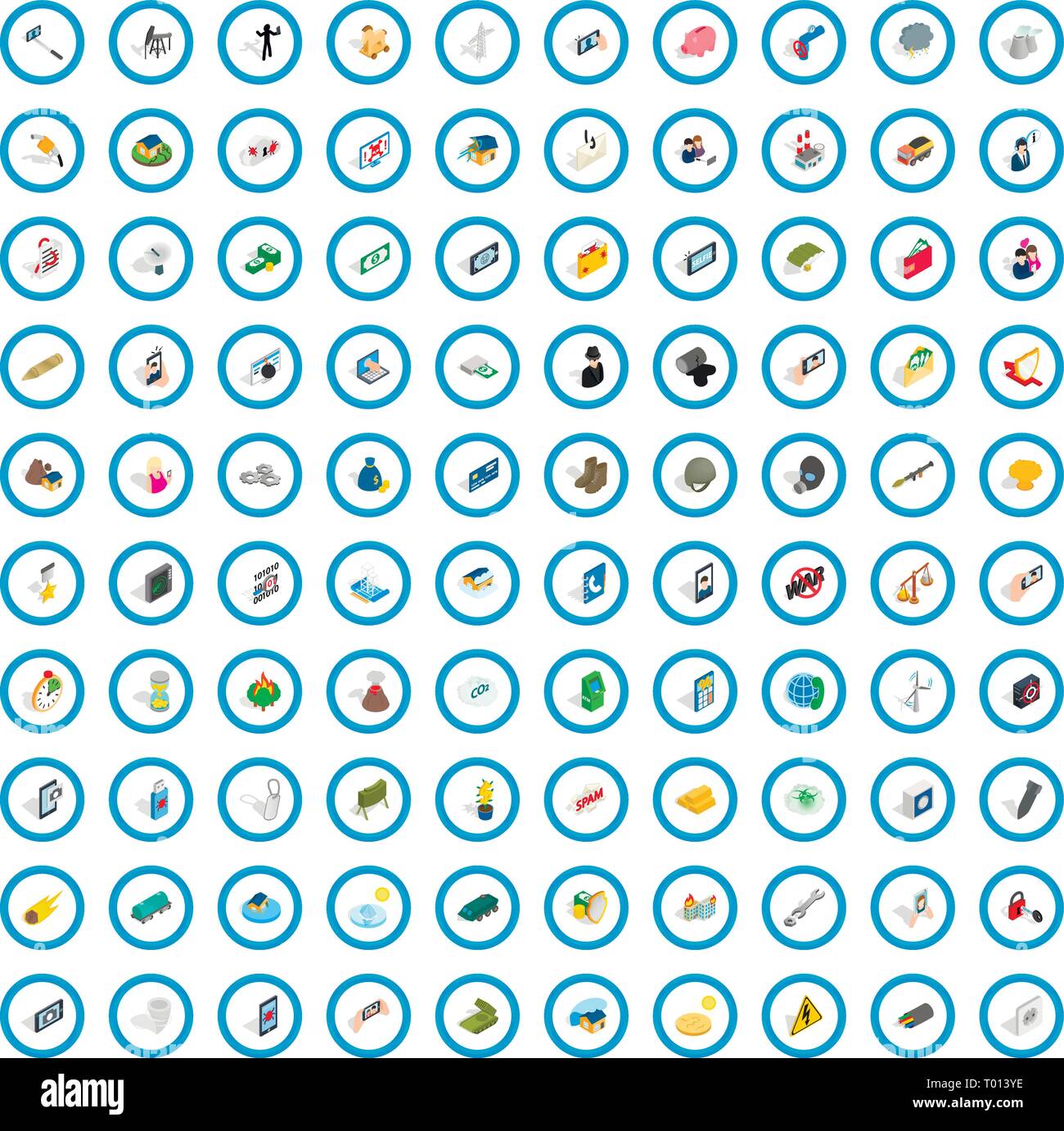 100 headway icons set, isometric 3d style Stock Vector