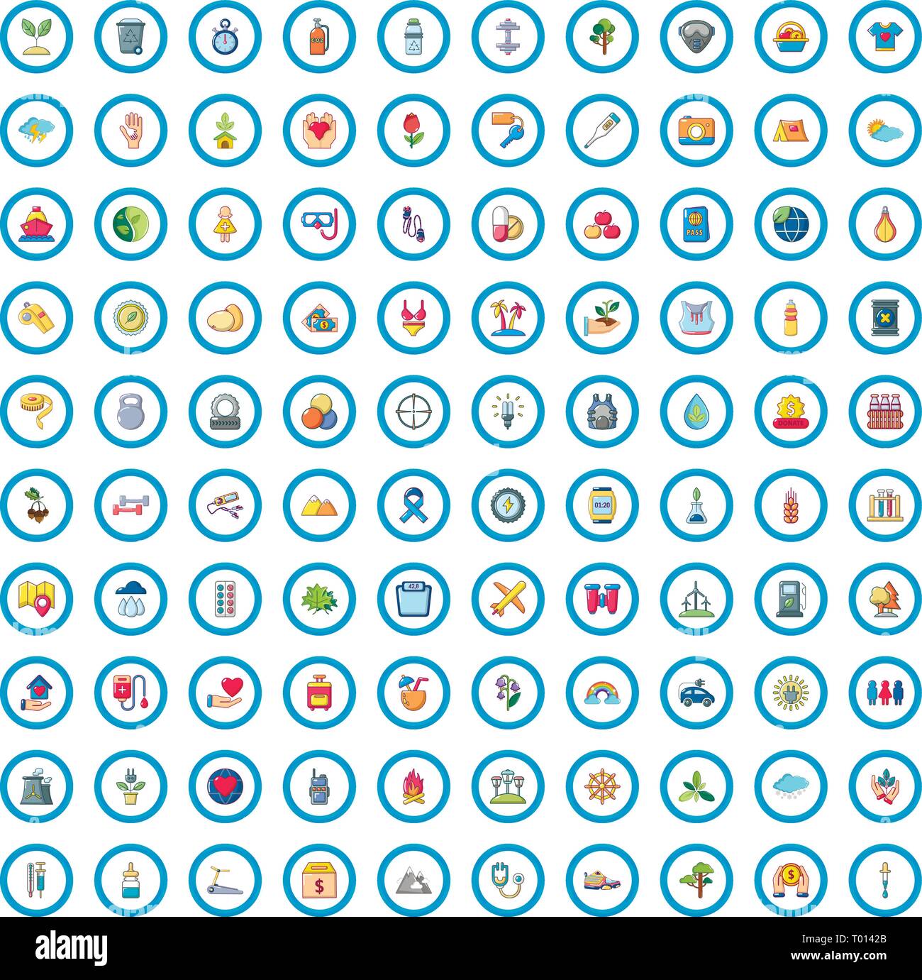 100 healthy lifestyle icons set, cartoon style Stock Vector Image & Art ...