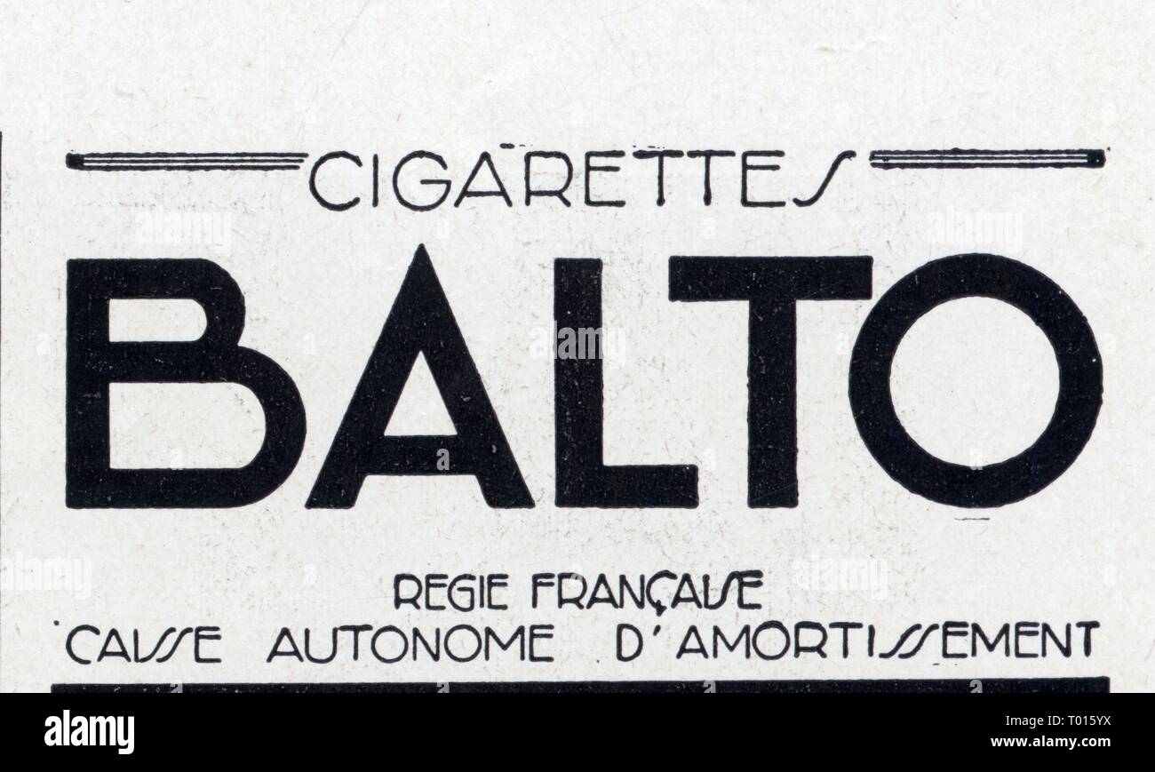 Publicité ancienne. Cigarettes Balto. 13 juin 1936 Stock Photo