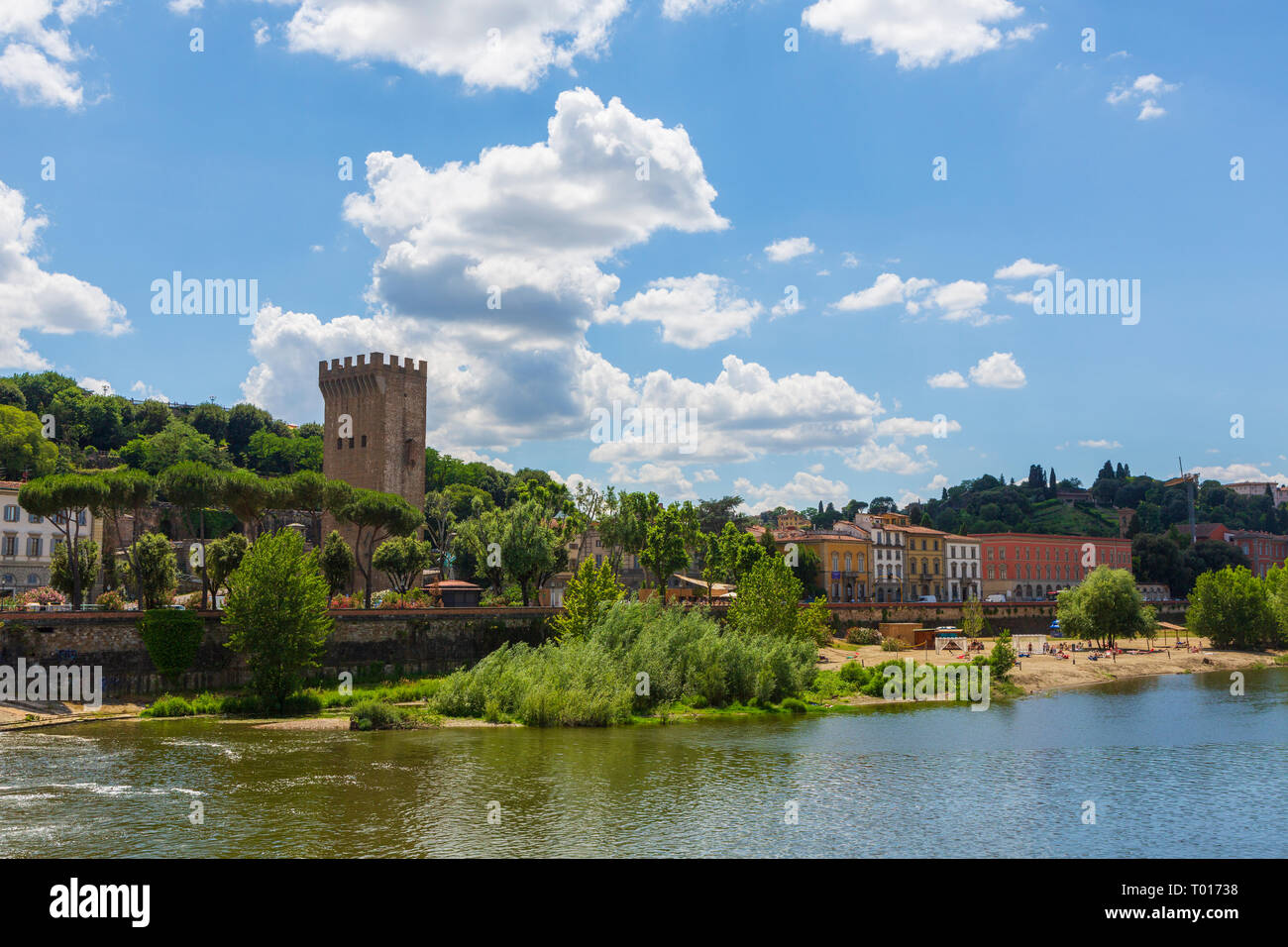 The Arno River in the Tuscany region of Italy, flowing through the heart of Florence, Italy. Stock Photo