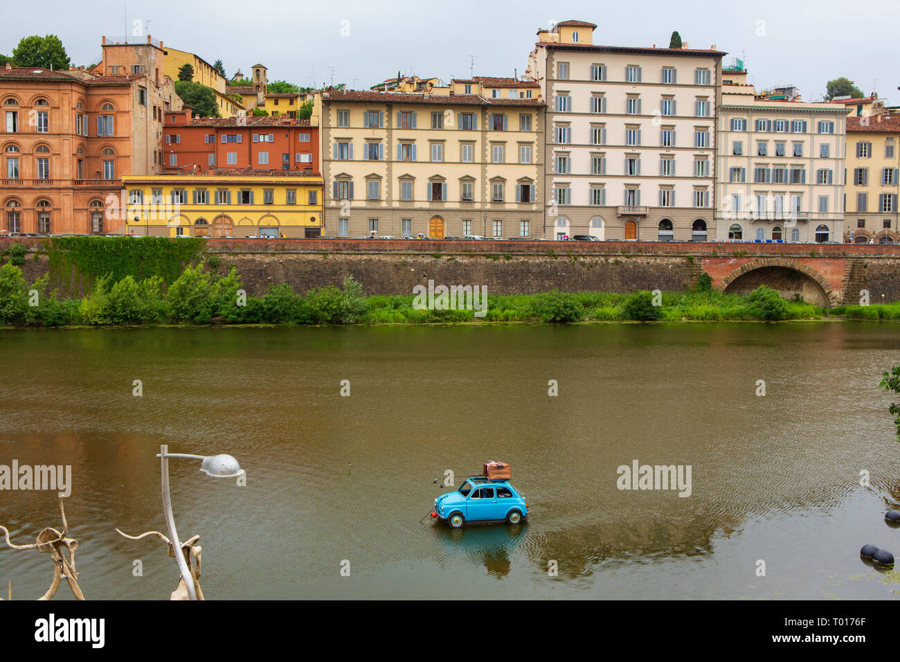 The Arno River in the Tuscany region of Italy, flowing through the 