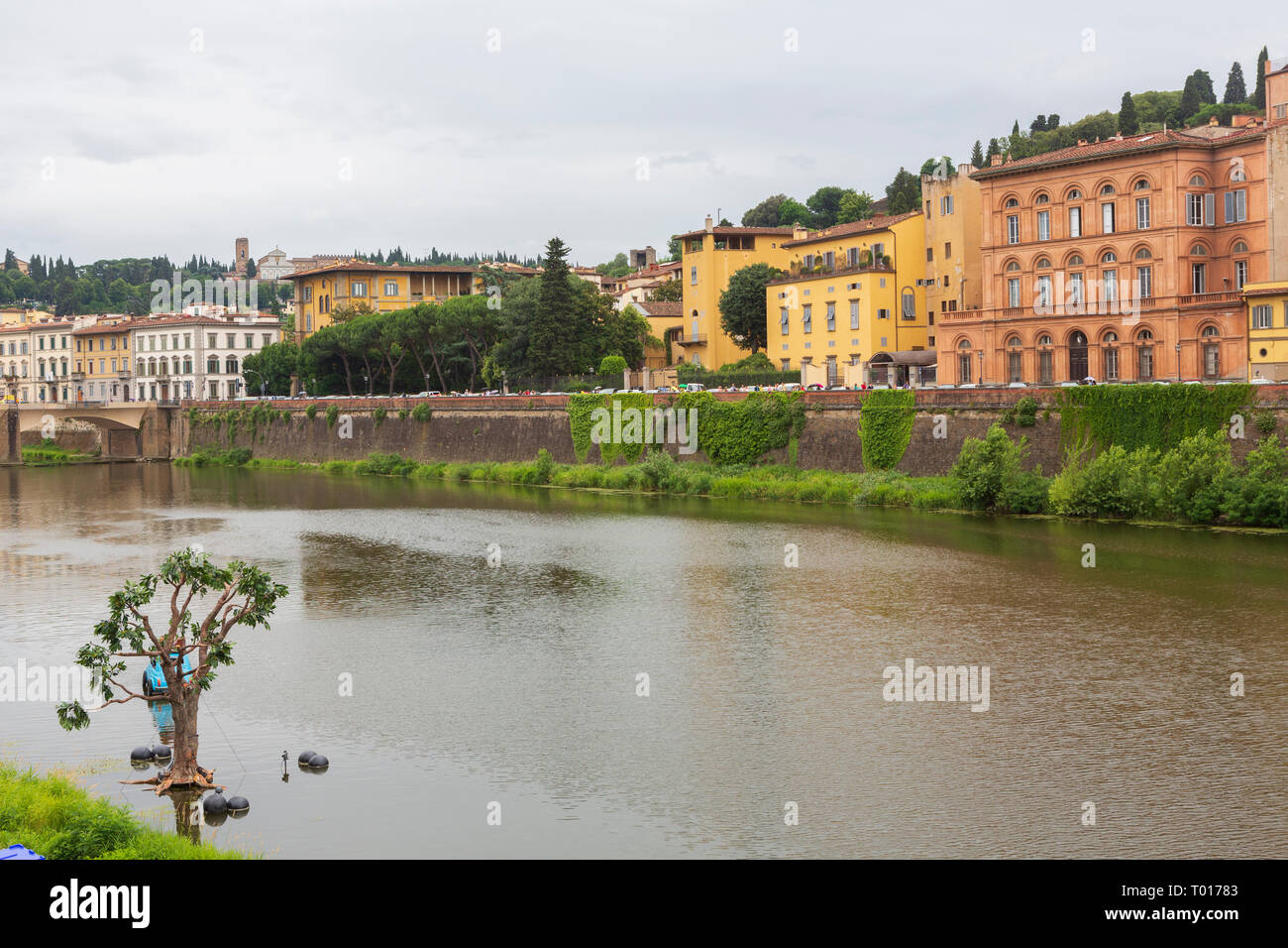 The Arno River in the Tuscany region of Italy, flowing through the 