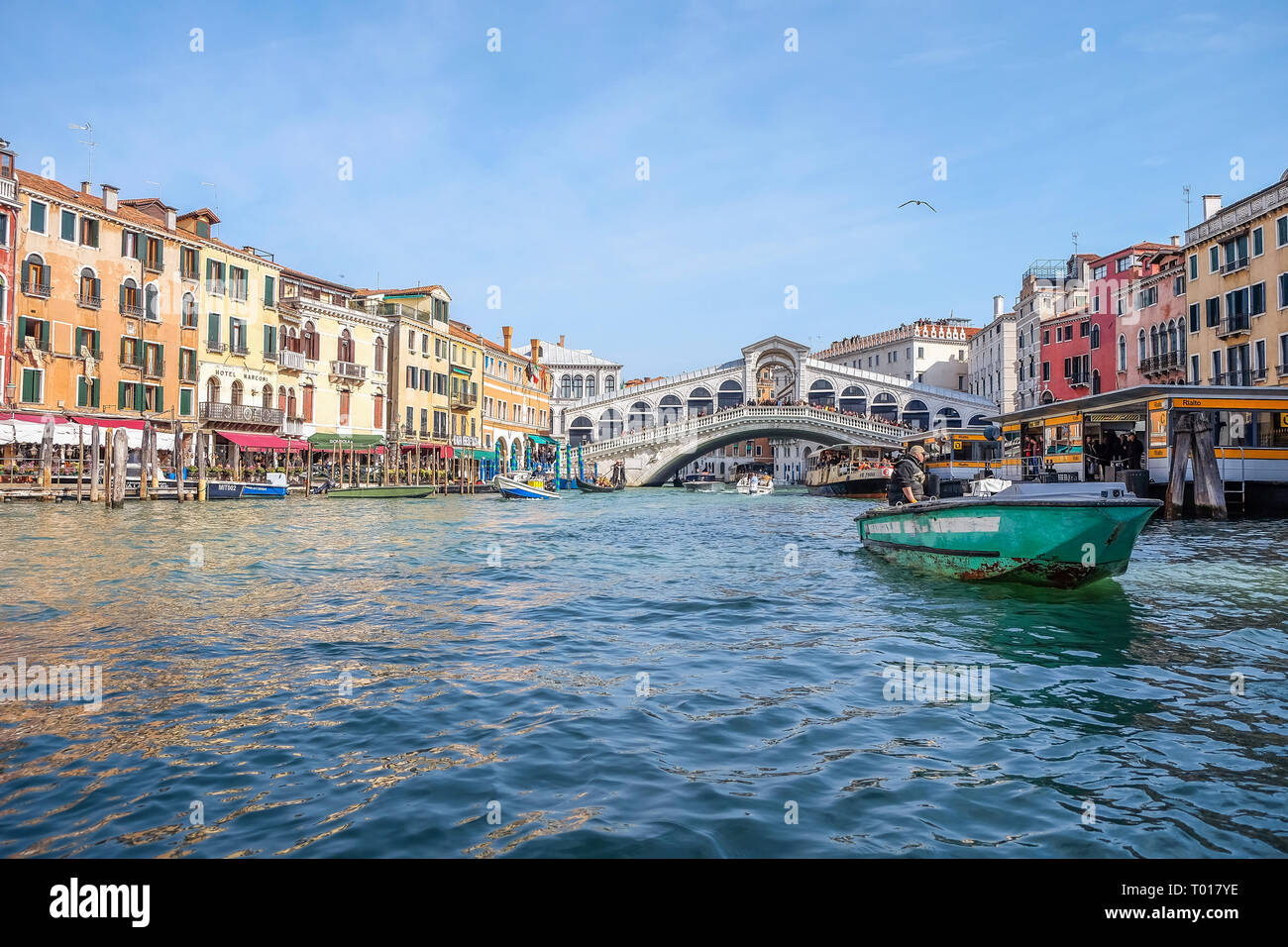 Venice, Italy March 09, 2019 Tourists enjoy riding a boat and