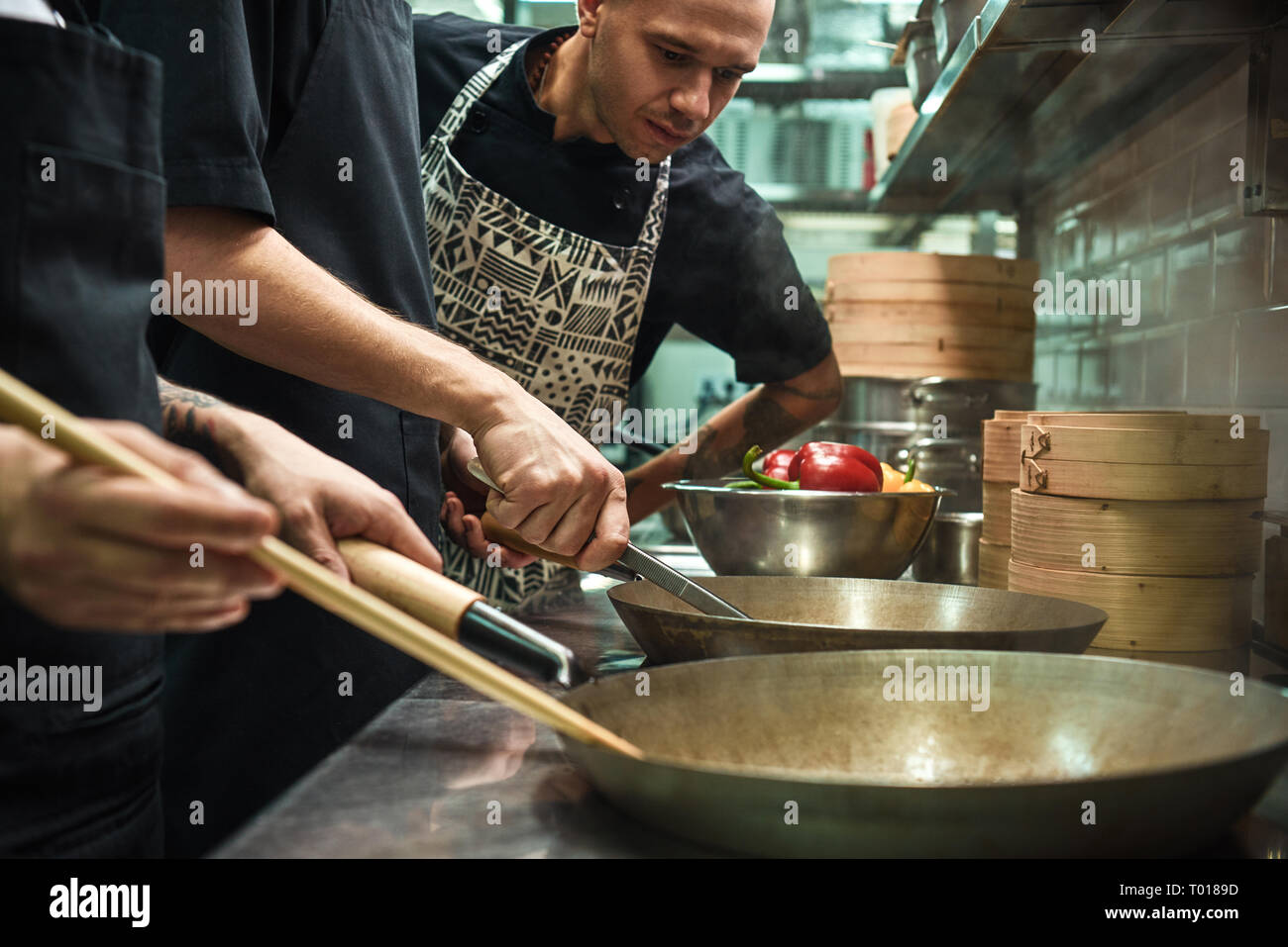 Everything should be perfect. Restaurant chef looking his assistants ...