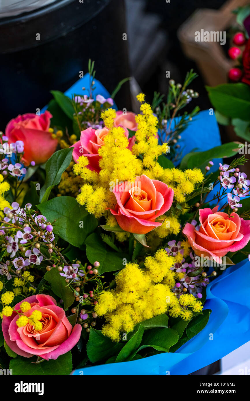 Street florist on Worlds Women's Day. High Street Kensington