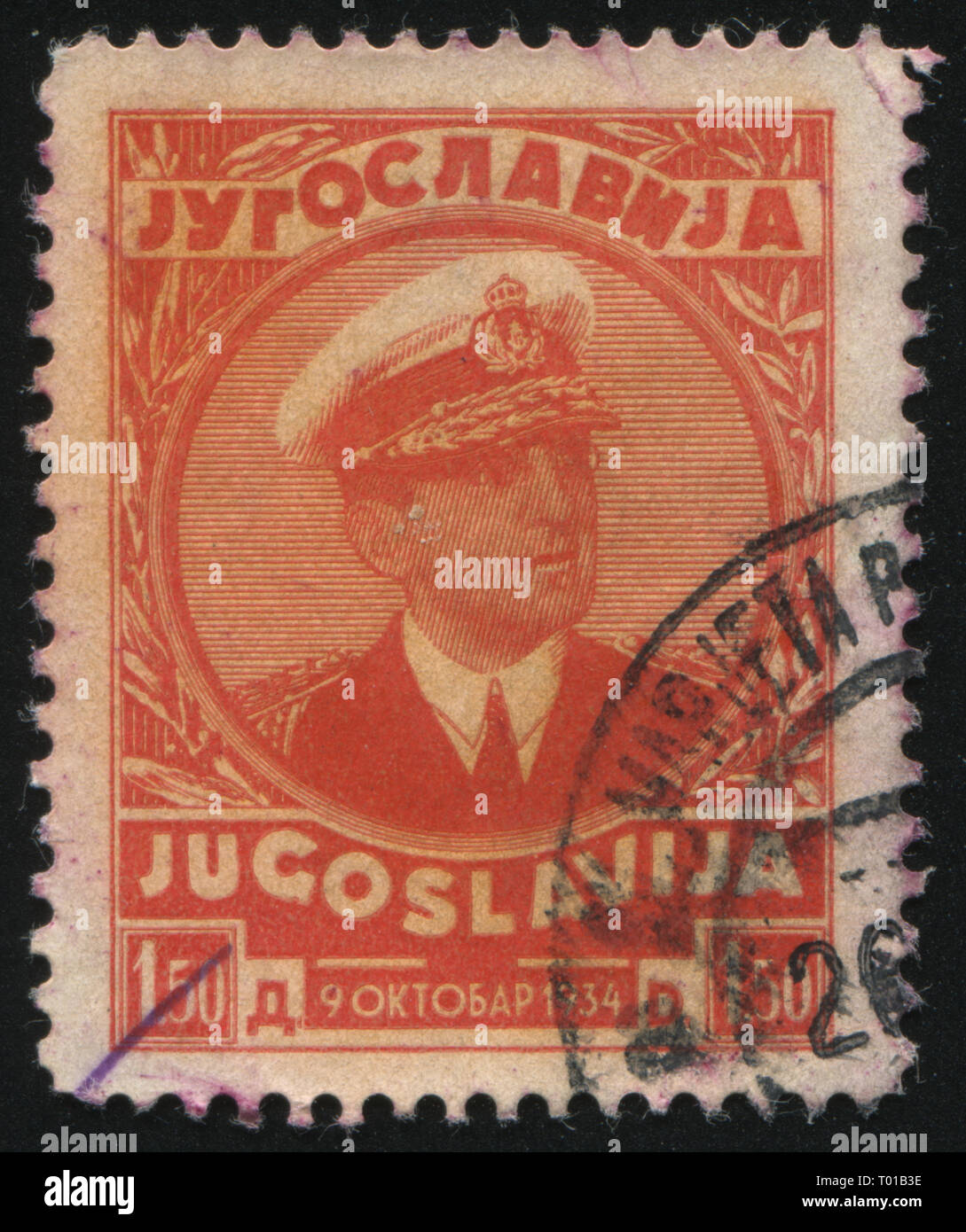 RUSSIA KALININGRAD, 12 NOVEMBER 2016: stamp printed by Yugoslavia, shows the King Alexander, circa 1935 Stock Photo