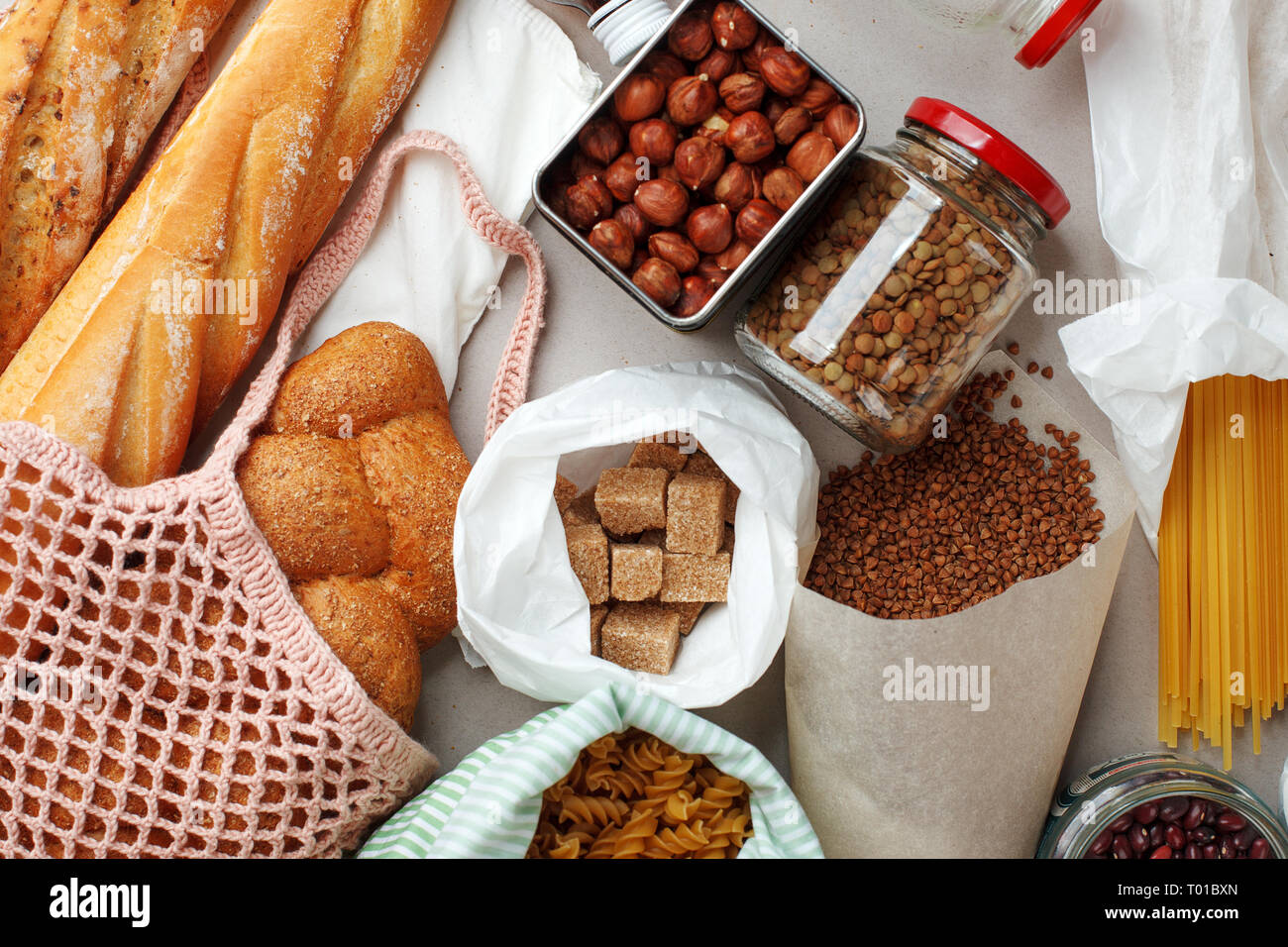 Zero waste home style Biological food in zero waste containers, net