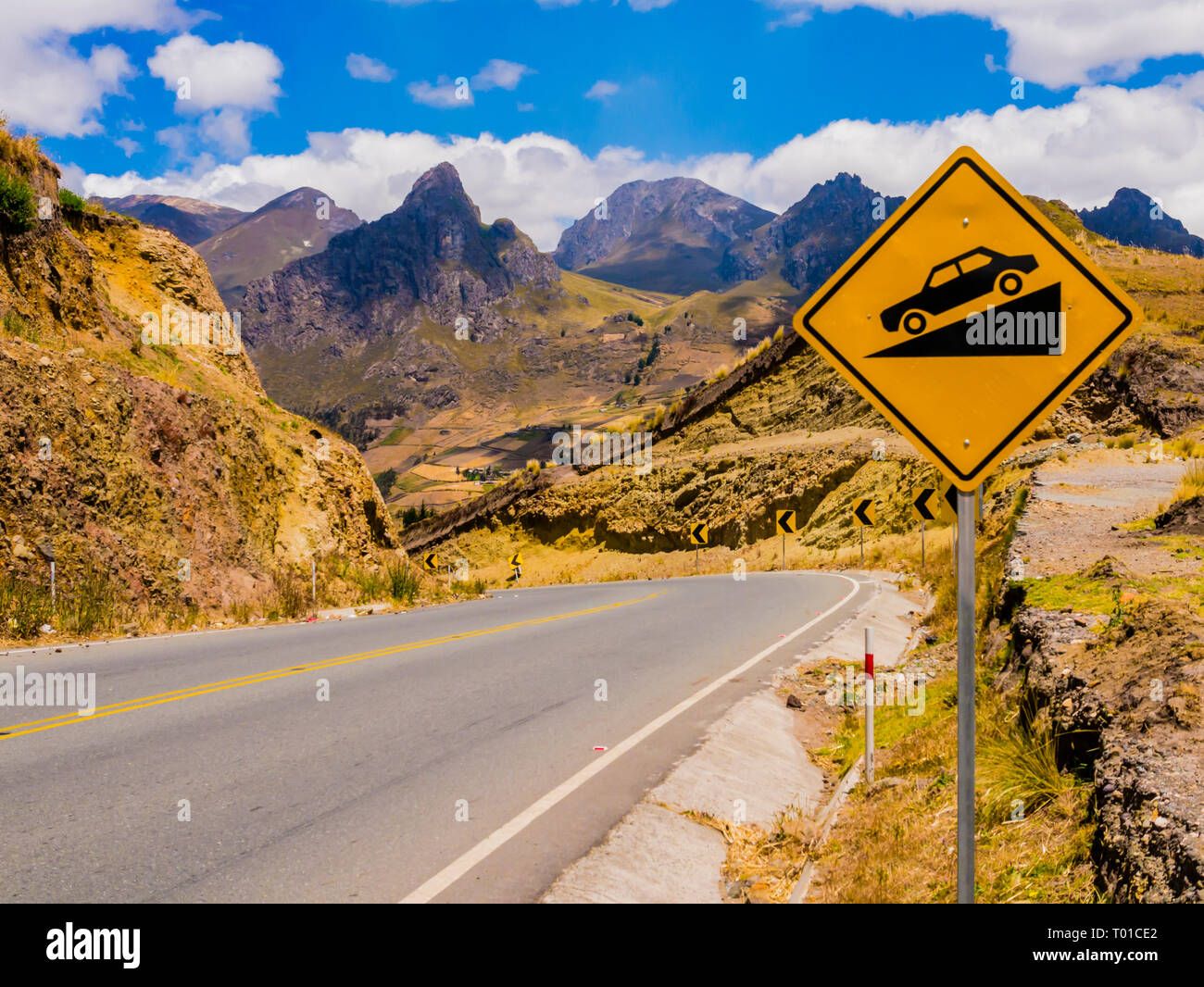 Ecuador, panoramic winding road through the andean landscape of Toachi river canyon Stock Photo