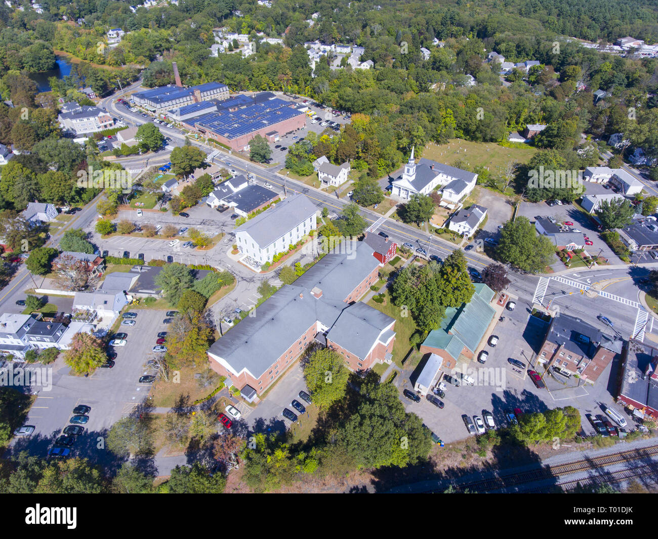 Ashland town center aerial view including Federated Church and Town